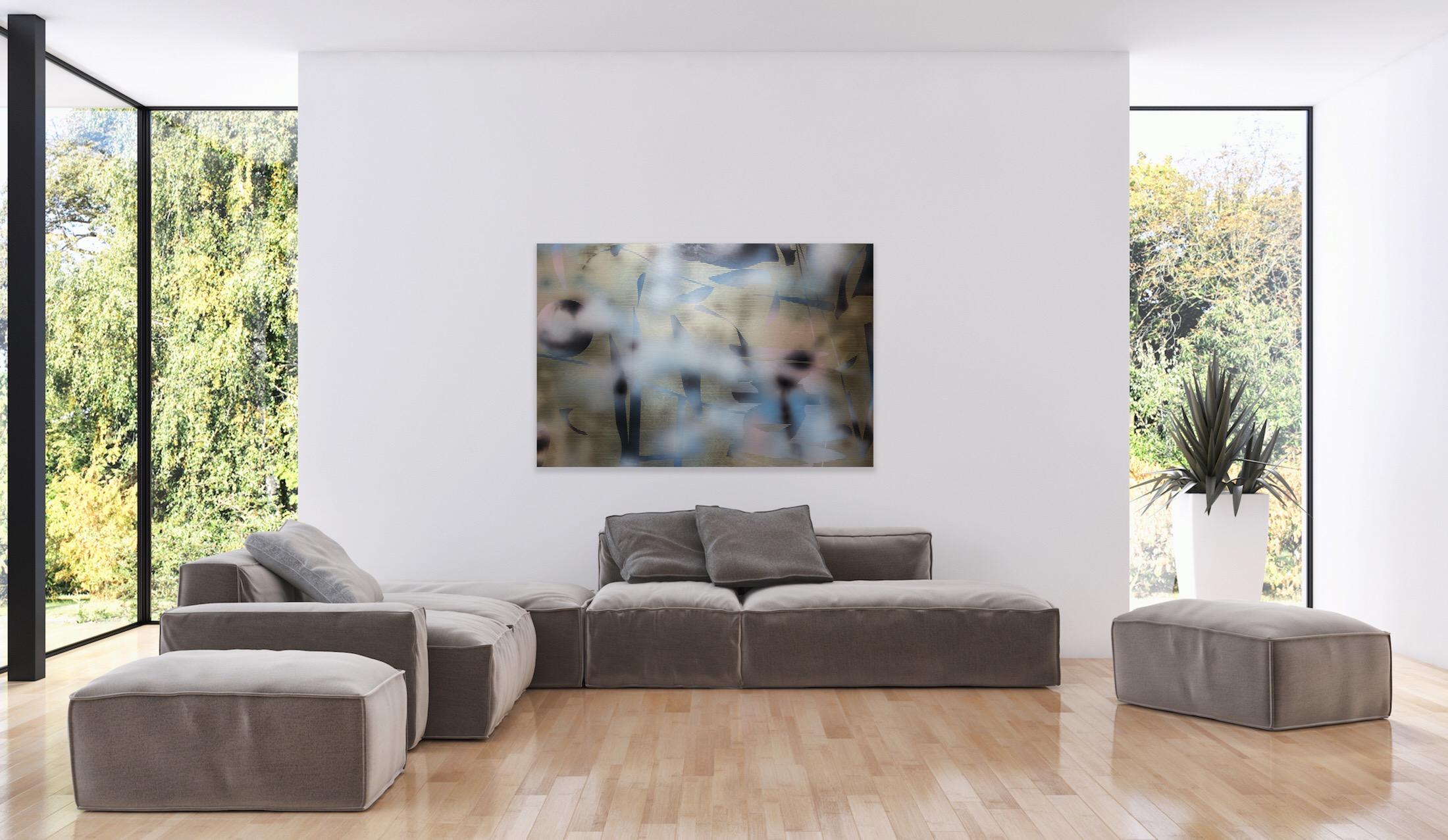 Schermo tbd7 (griglia astratta Wood painting contemporanea oro motivi naturali) in vendita 11