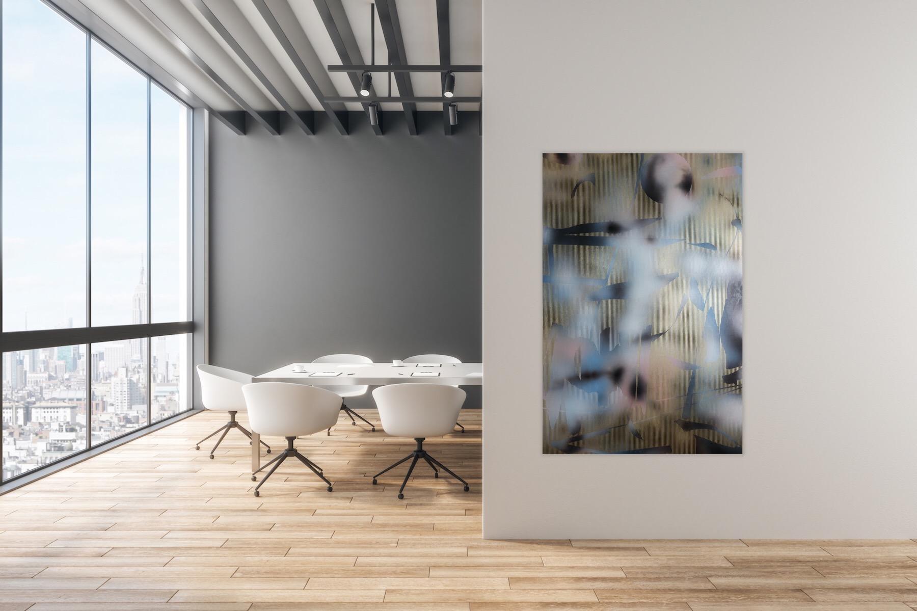 Schermo tbd7 (griglia astratta Wood painting contemporanea oro motivi naturali) in vendita 9