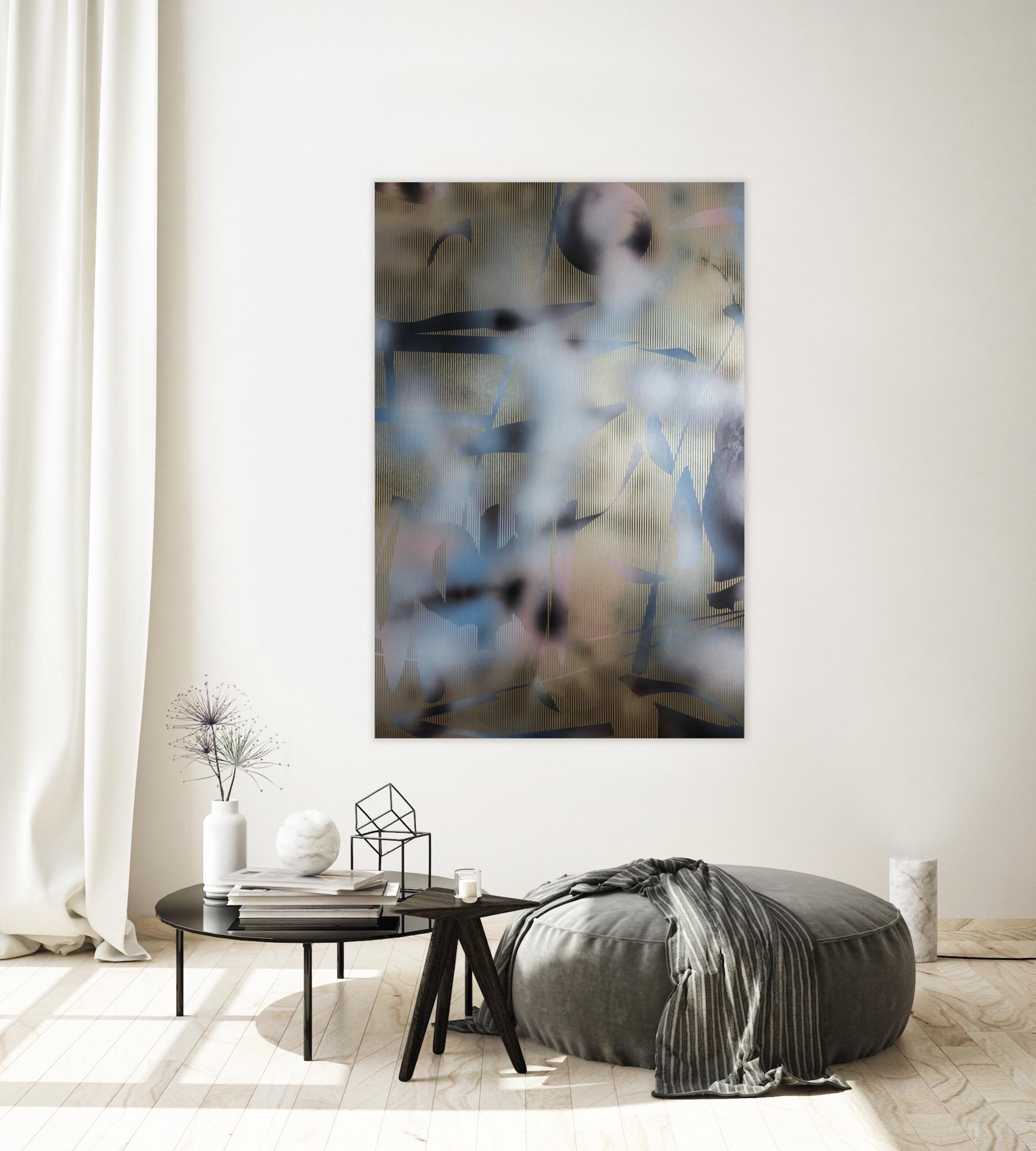 Schermo tbd7 (griglia astratta Wood painting contemporanea oro motivi naturali) in vendita 10