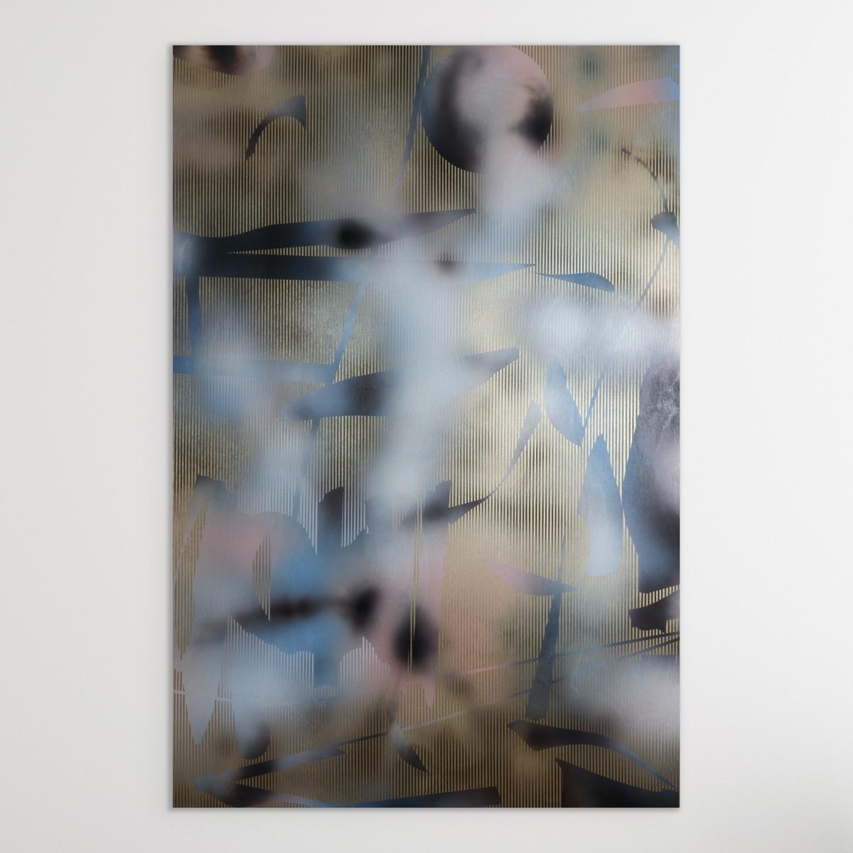 Schermo tbd7 (griglia astratta Wood painting contemporanea oro motivi naturali) in vendita 11