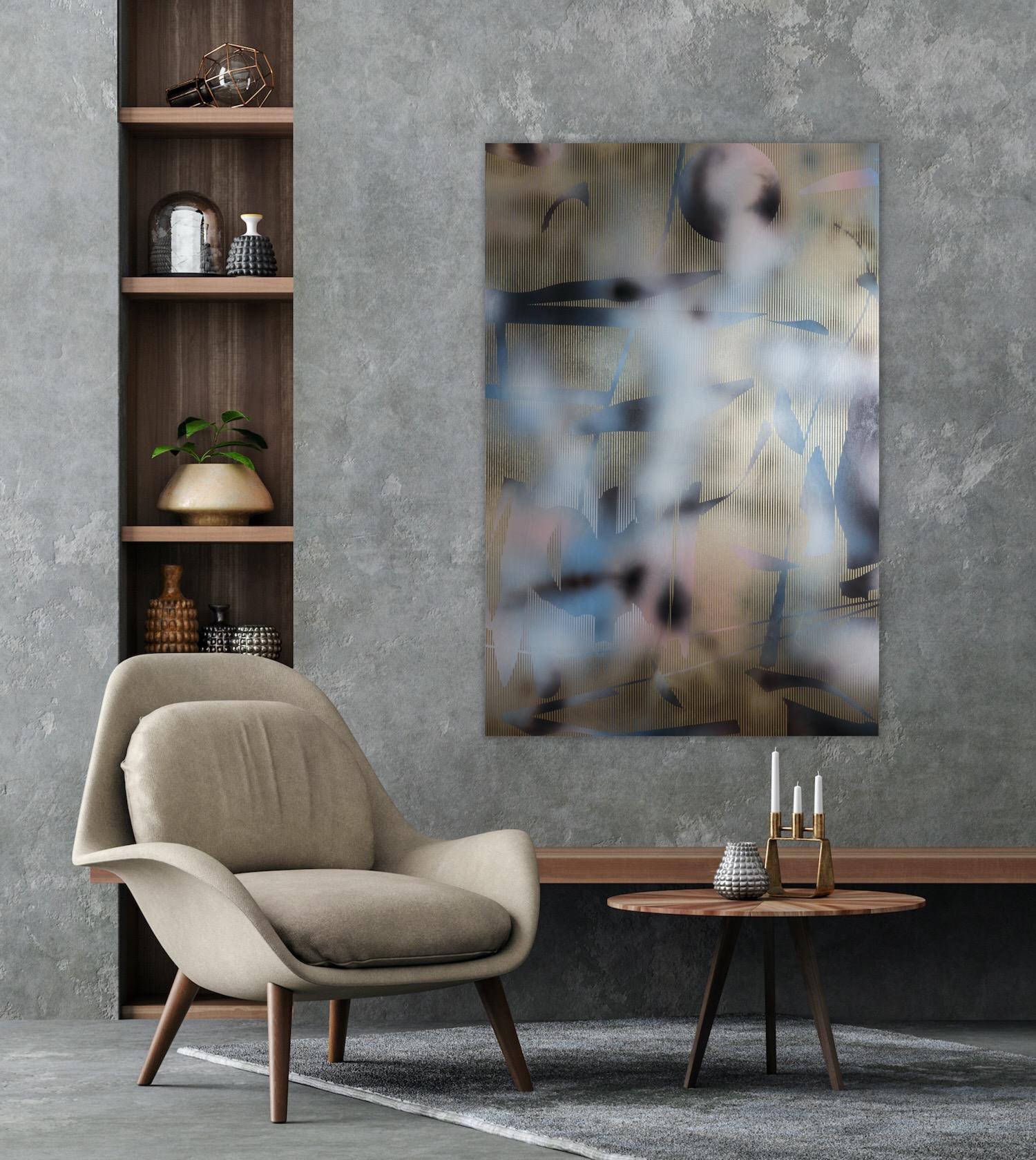 Schermo tbd7 (griglia astratta Wood painting contemporanea oro motivi naturali) in vendita 1