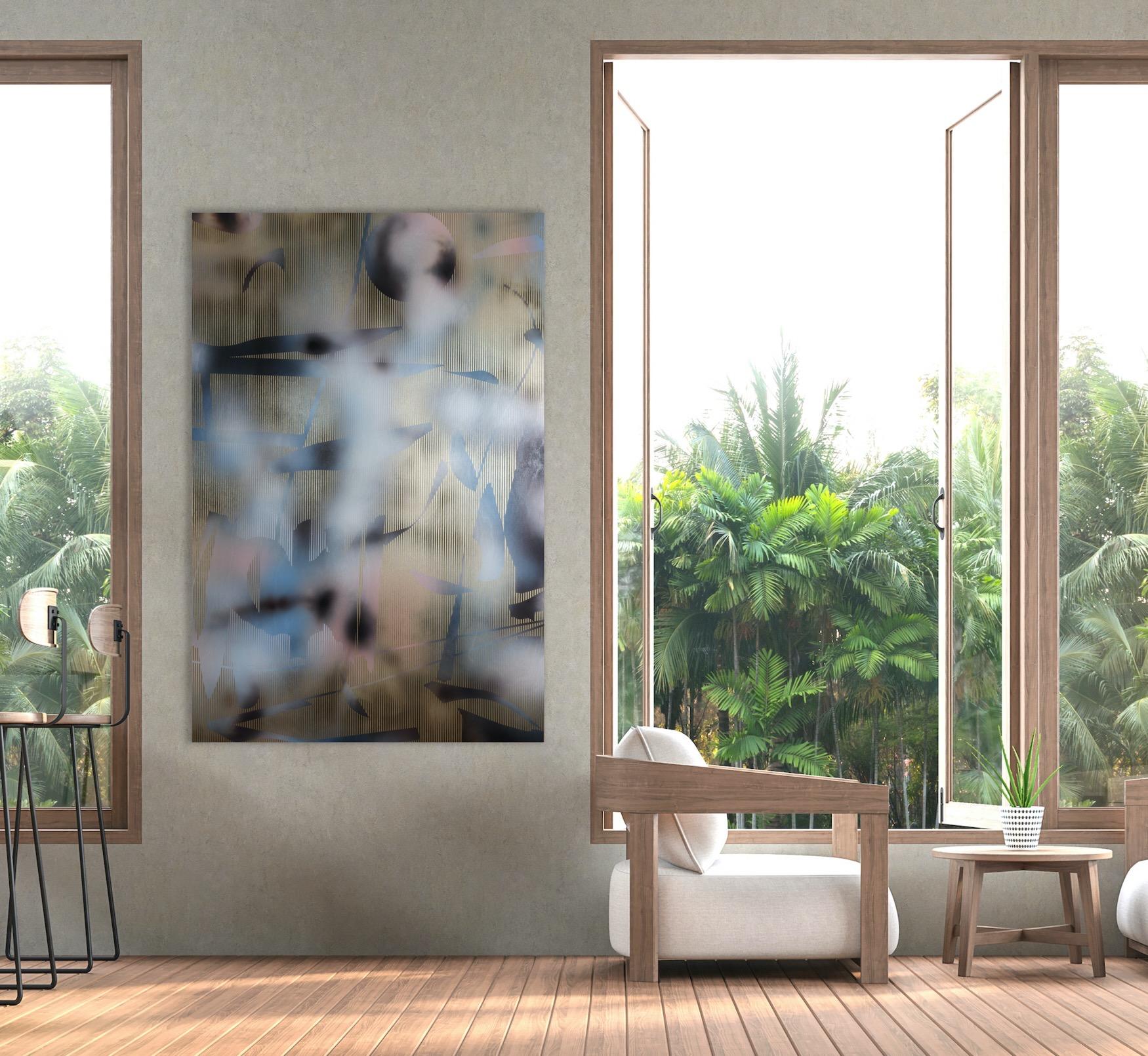 Schermo tbd7 (griglia astratta Wood painting contemporanea oro motivi naturali) in vendita 2