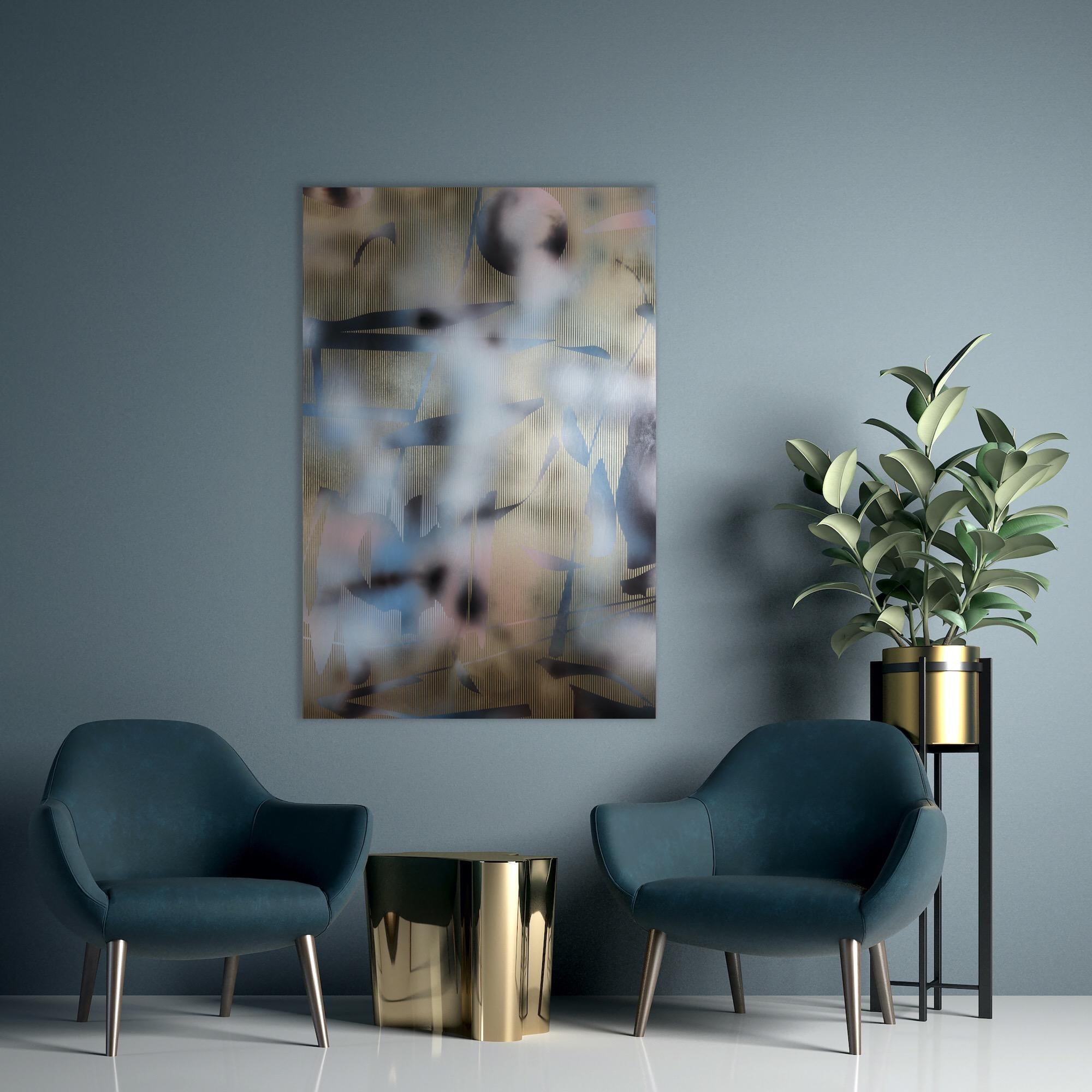 Schermo tbd7 (griglia astratta Wood painting contemporanea oro motivi naturali) in vendita 5