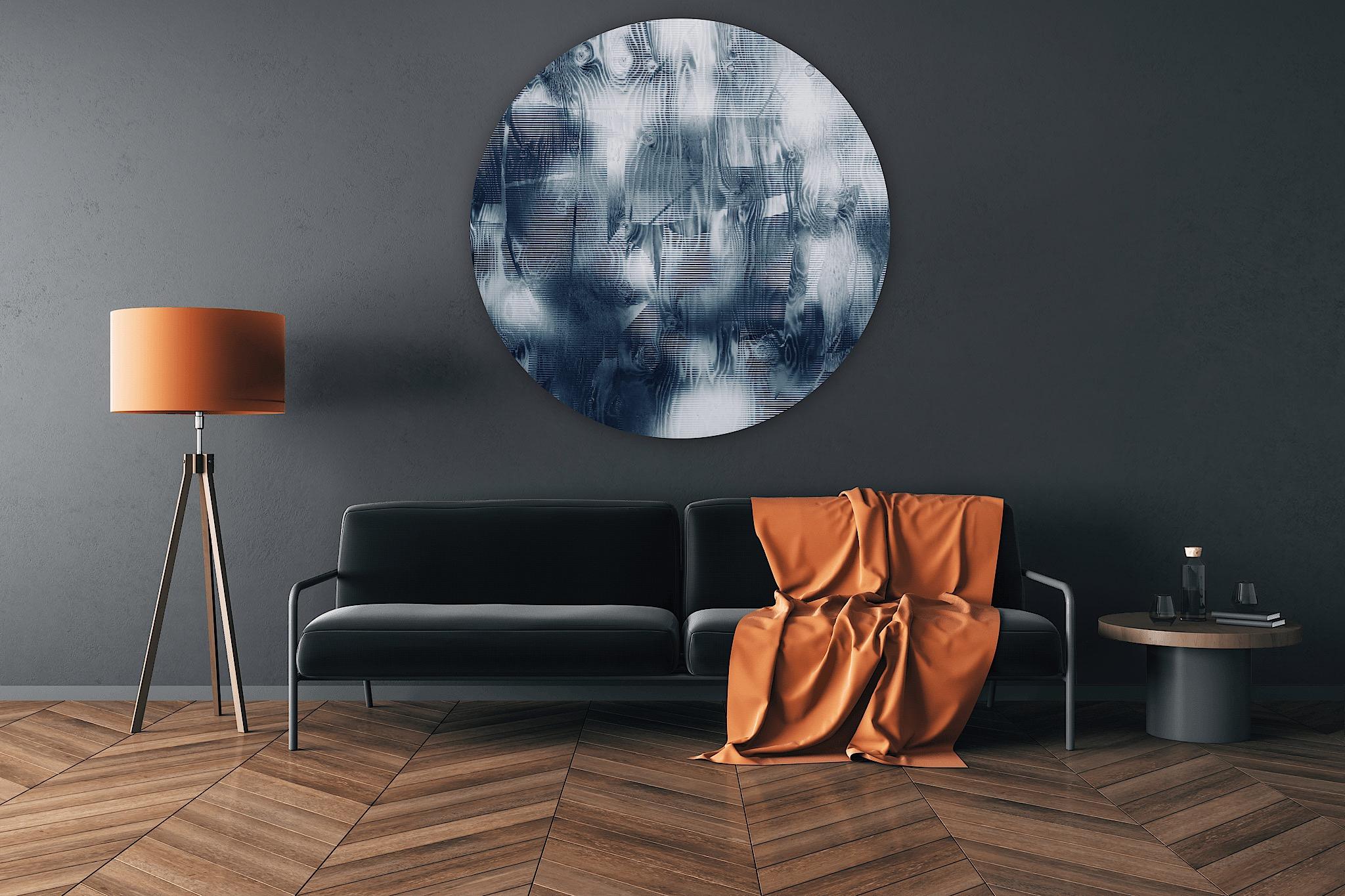 Schermo tbd8  (tondo blu denim griglia art deco pittura astratta geometrica) in vendita 7