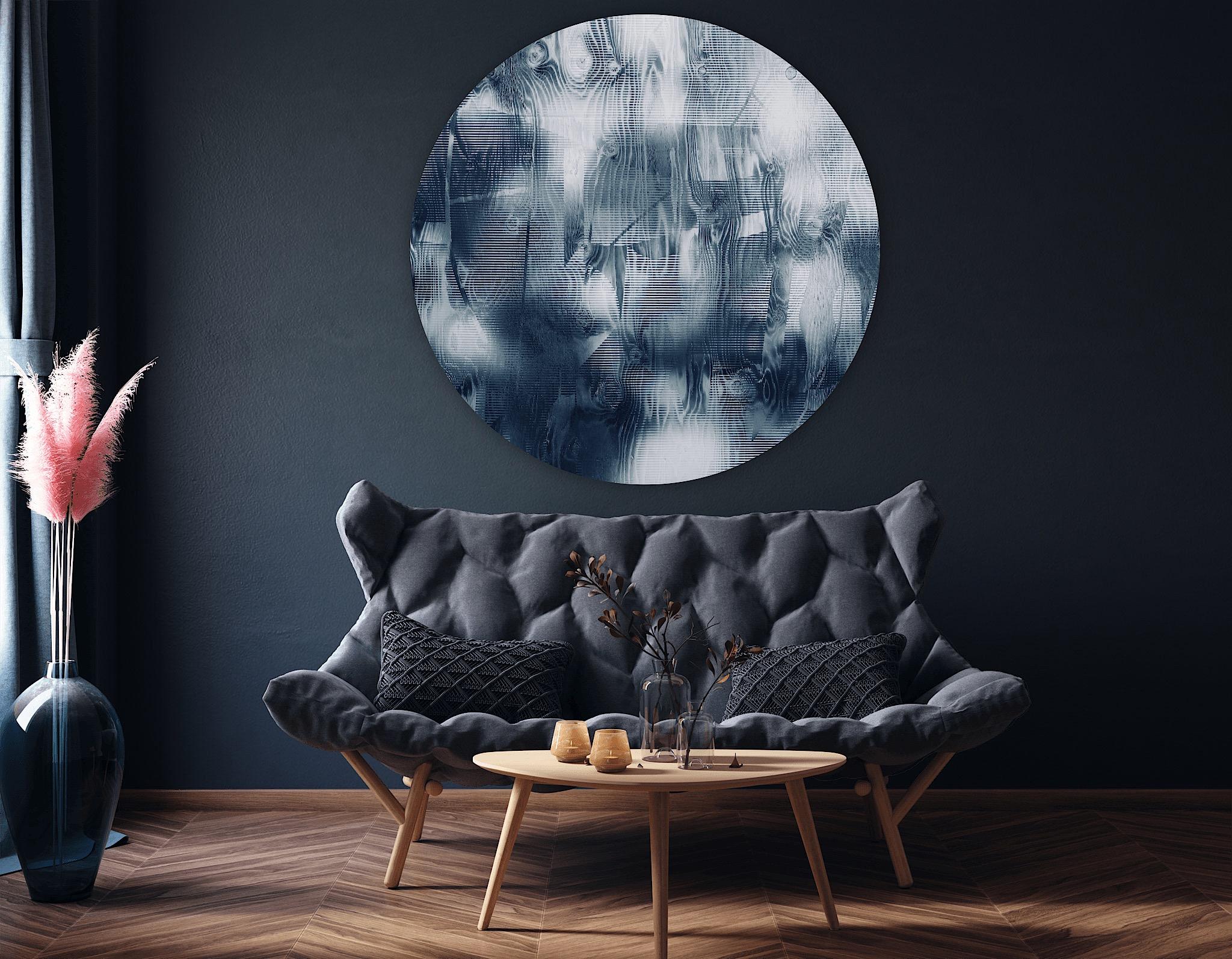 Schermo tbd8  (tondo blu denim griglia art deco pittura astratta geometrica) in vendita 3