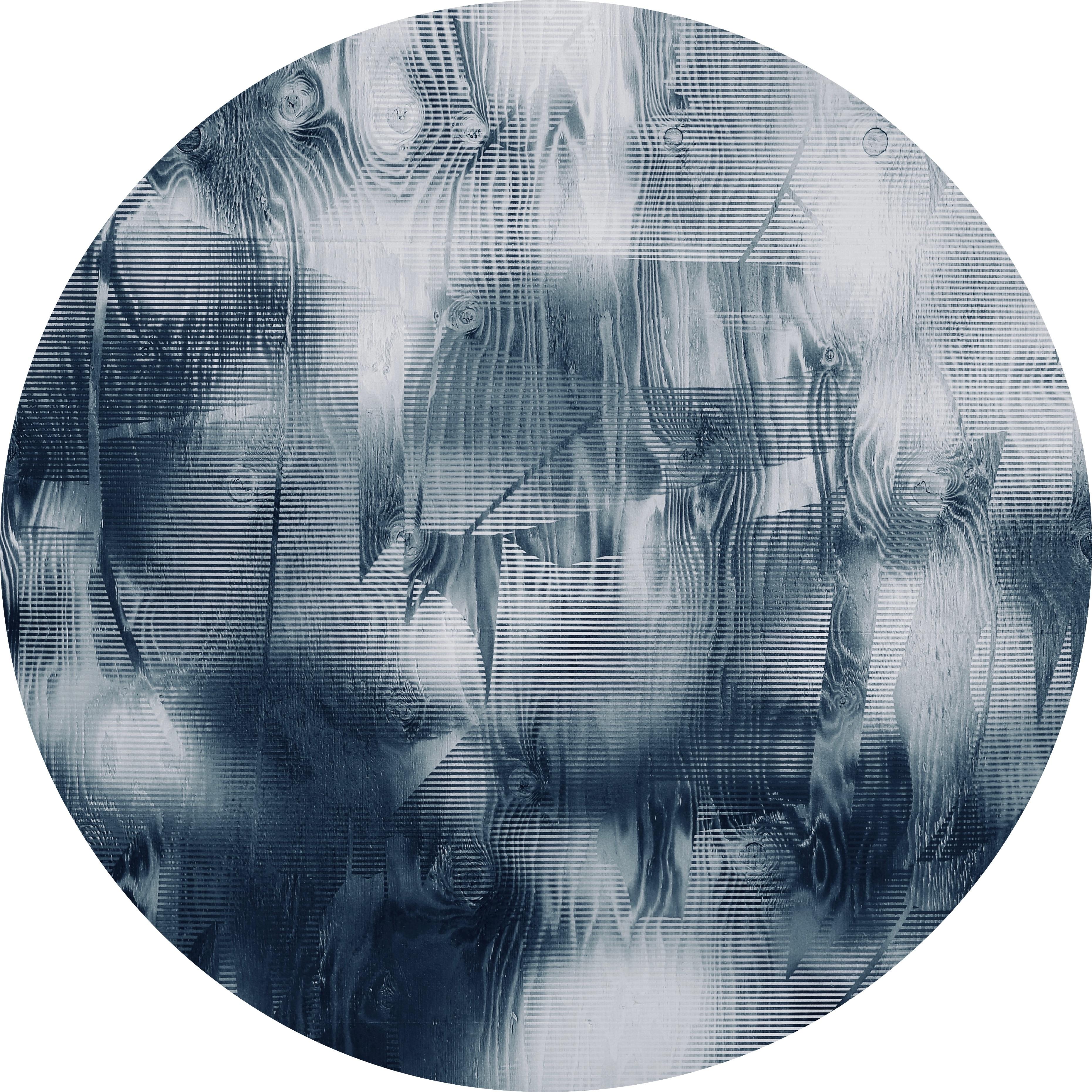 Écran tbd8  (peinture Art déco à grille ronde en jean bleue géométrique abstraite)  - Mixed Media Art de Melisa Taylor Metzger