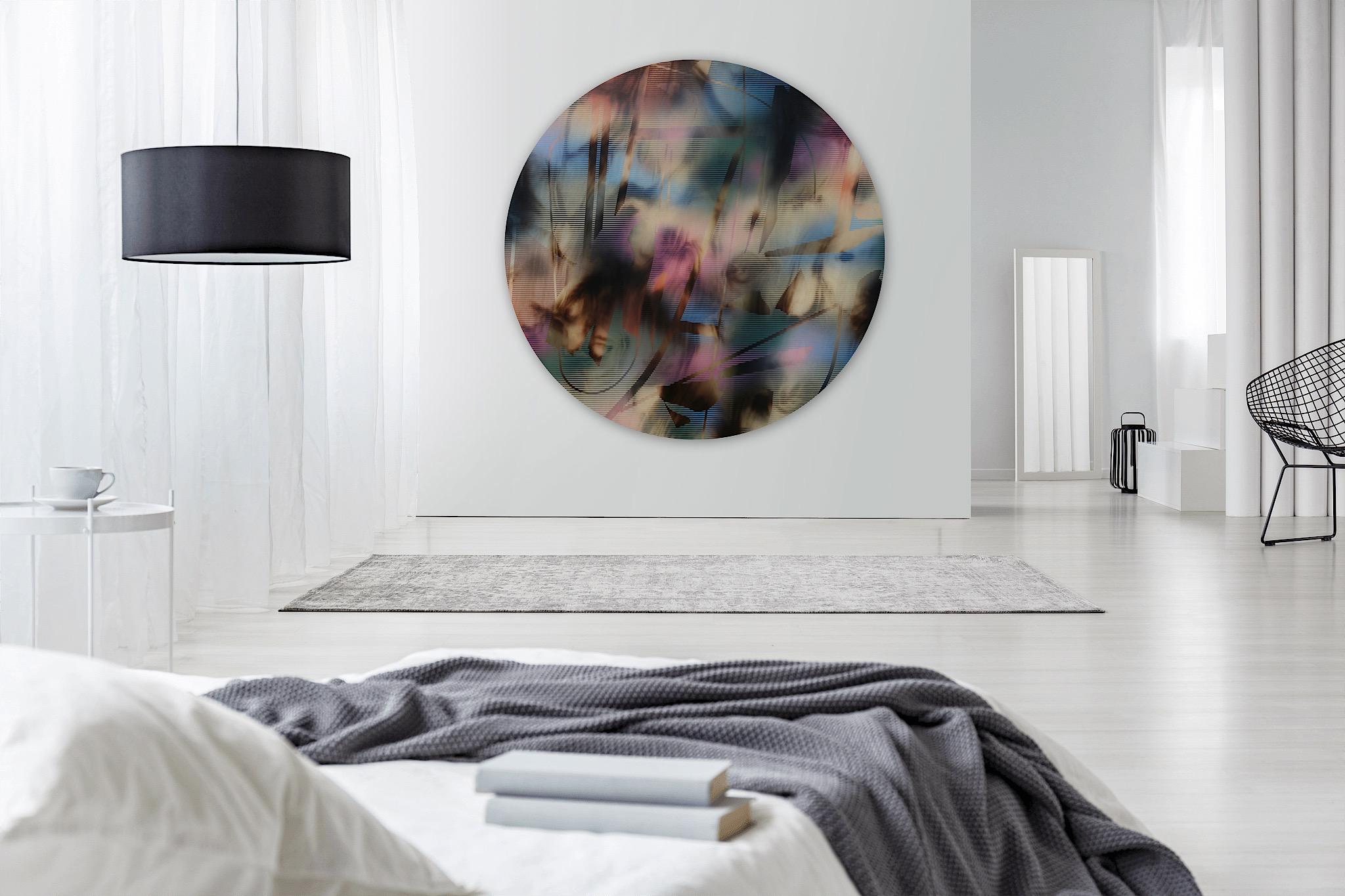 Schermo tondo 2022.6 (tondo rosa nero griglia art deco pittura astratta geometrica) in vendita 5