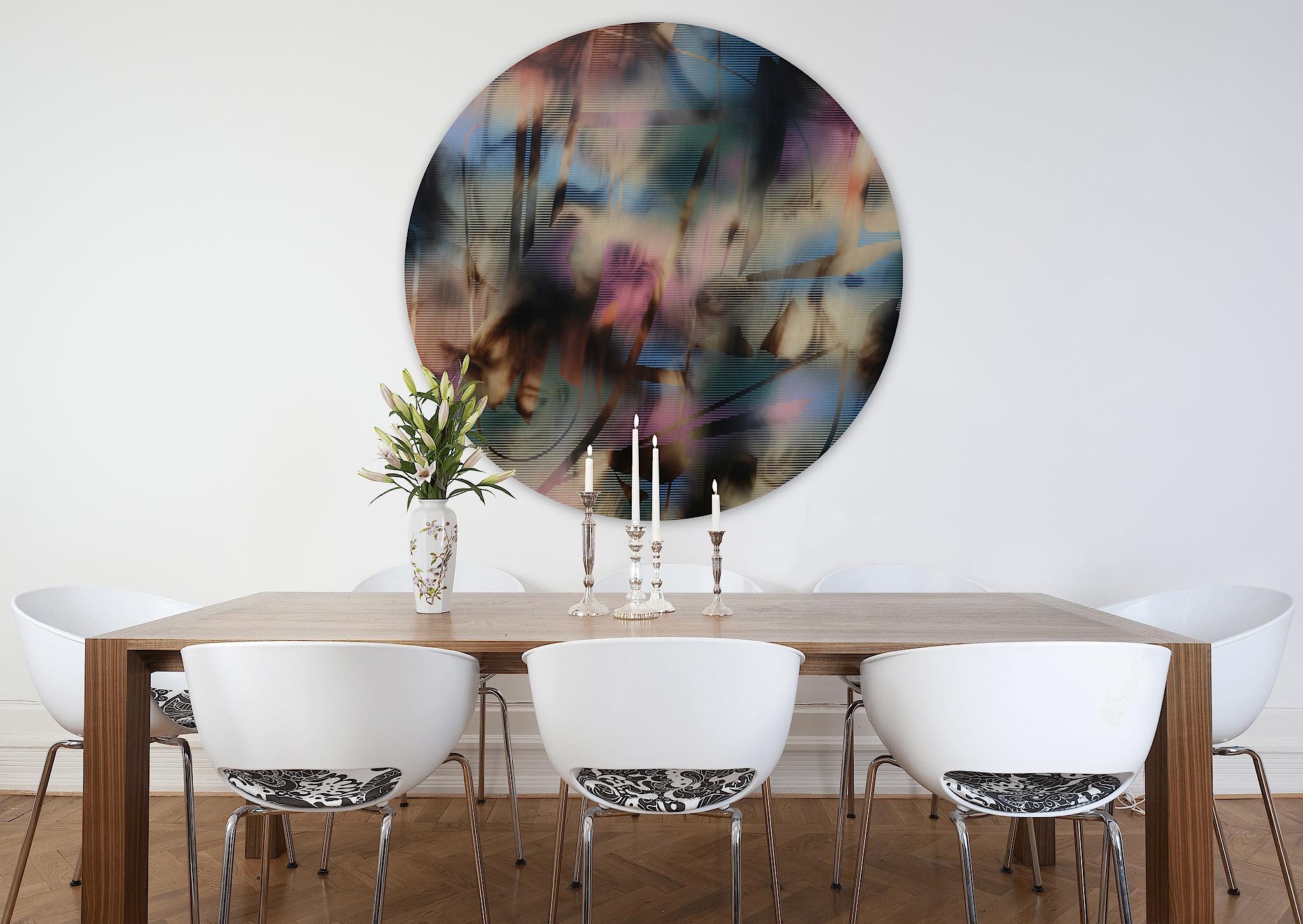 Schermo tondo 2022.6 (tondo rosa nero griglia art deco pittura astratta geometrica) in vendita 7