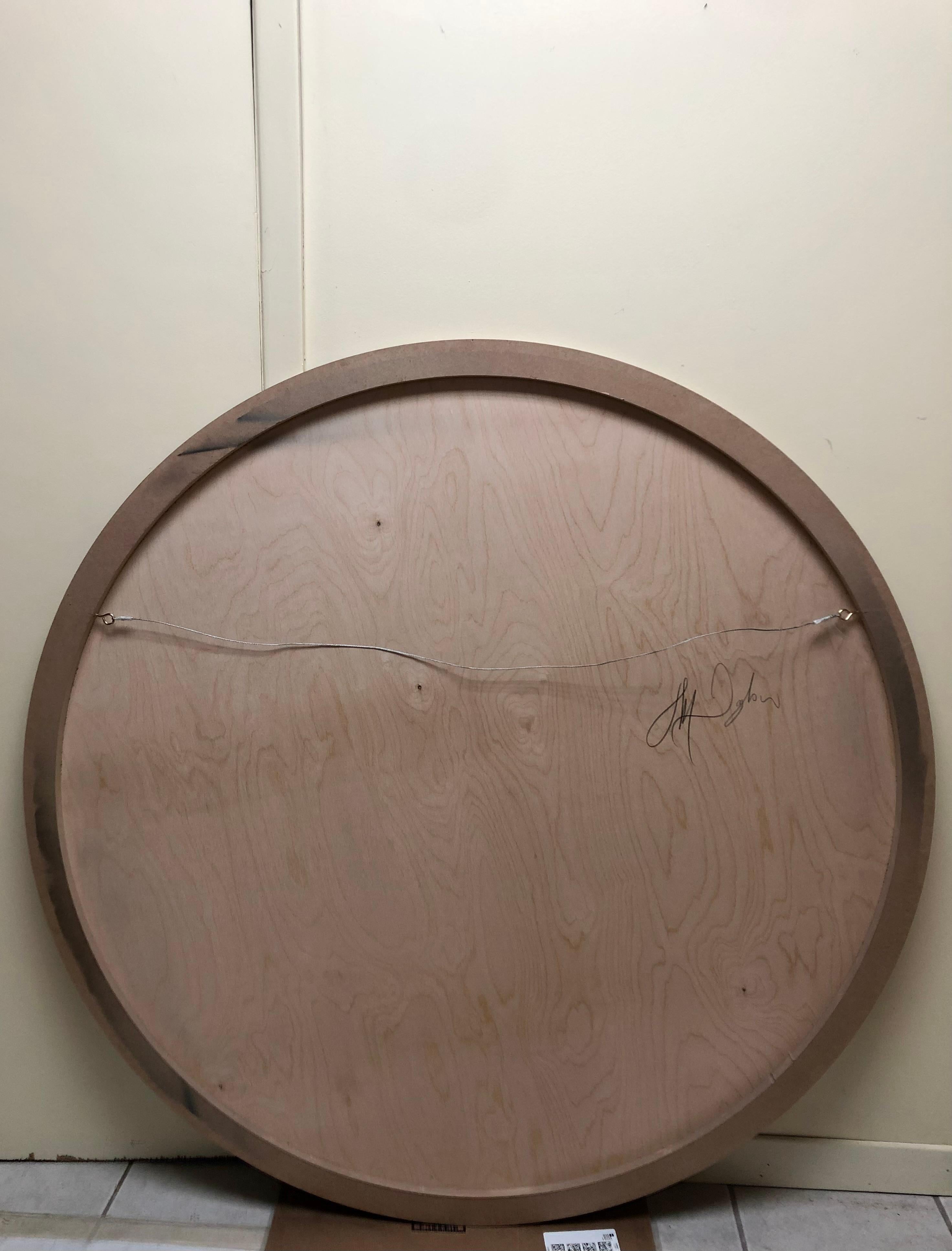 Schermo tondo 2022.6 (tondo rosa nero griglia art deco pittura astratta geometrica) - Painting di Melisa Taylor Metzger