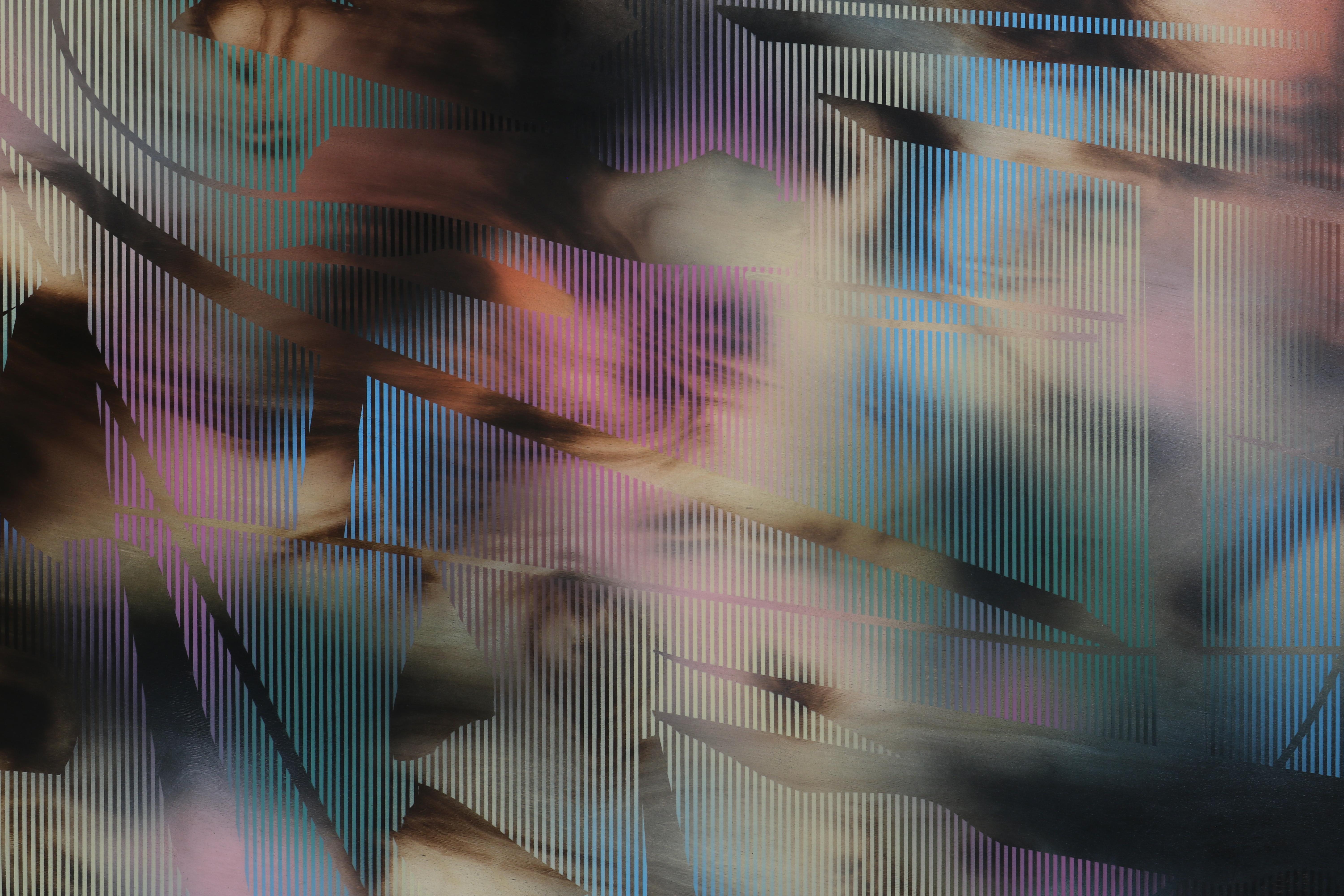 Schermo tondo 2022.6 (tondo rosa nero griglia art deco pittura astratta geometrica) - Painting Astrattismo geometrico di Melisa Taylor Metzger