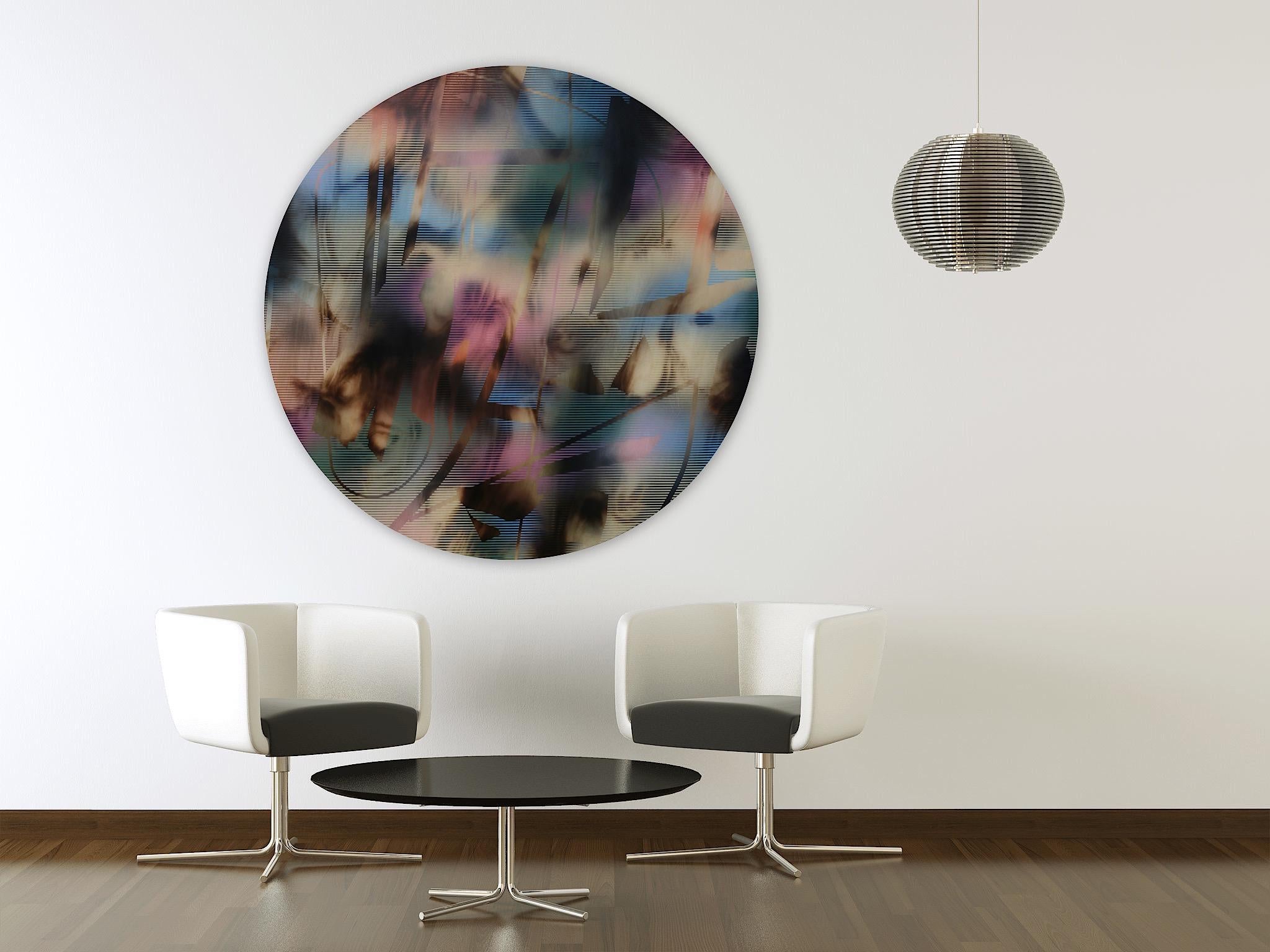 Schermo tondo 2022.6 (tondo rosa nero griglia art deco pittura astratta geometrica) in vendita 3