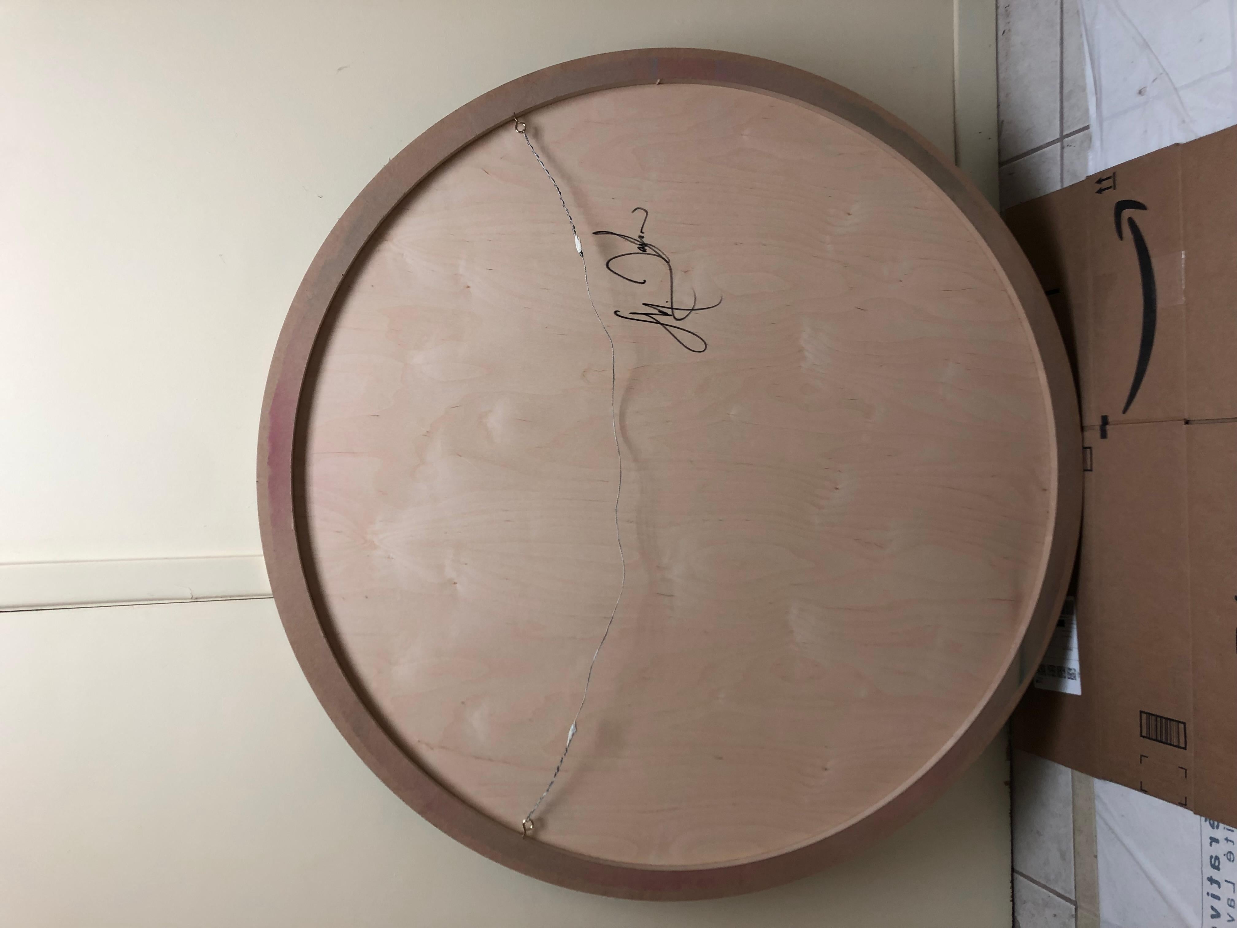 Screen tondo 2022.7 (umgekehrtes rosa-grünes Raster Art-Déco-Gemälde abstrakt-Geometrisch) im Angebot 4
