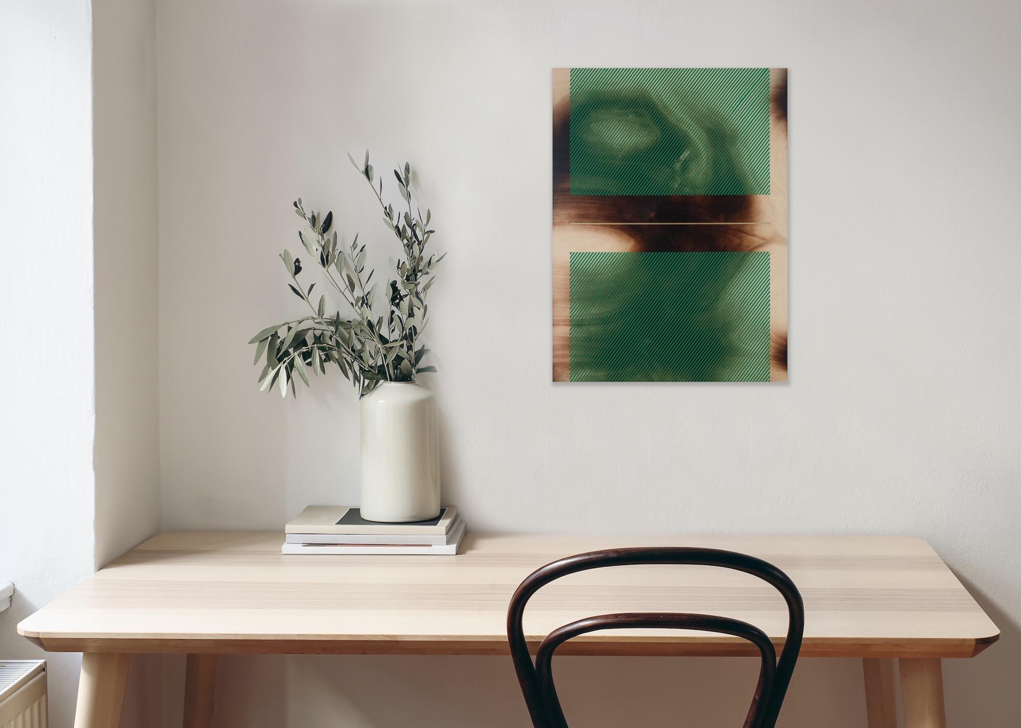 Verde mar Mångata (pintura cuadriculada madera mínima borde duro dopamina vibrante) en venta 5