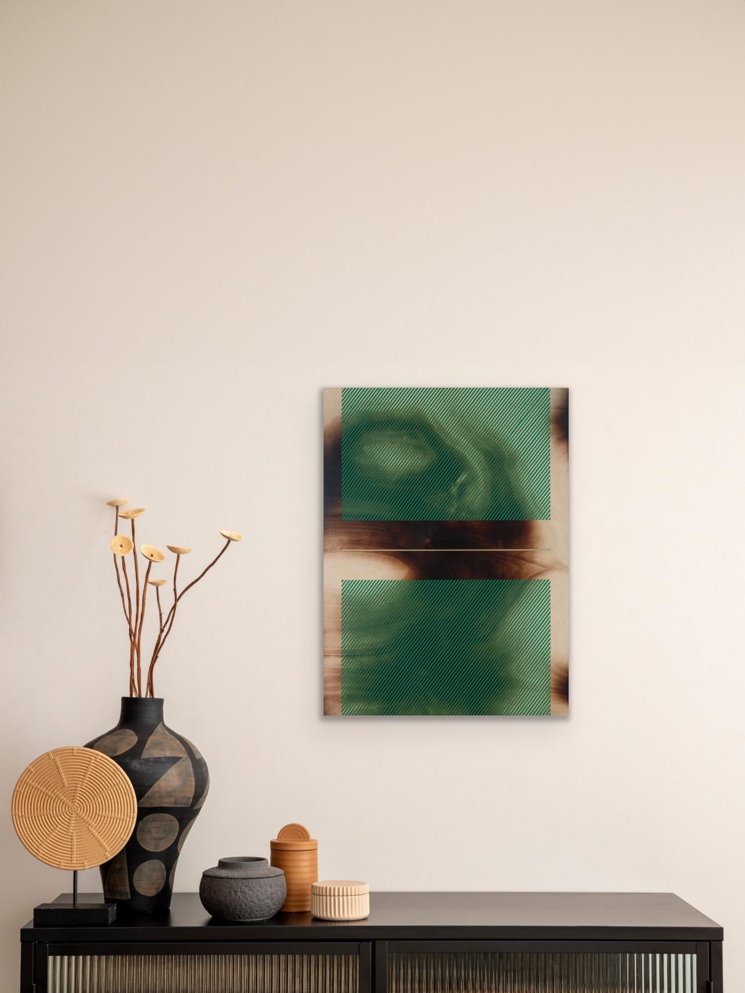 Verde mar Mångata (pintura cuadriculada madera mínima borde duro dopamina vibrante) en venta 8
