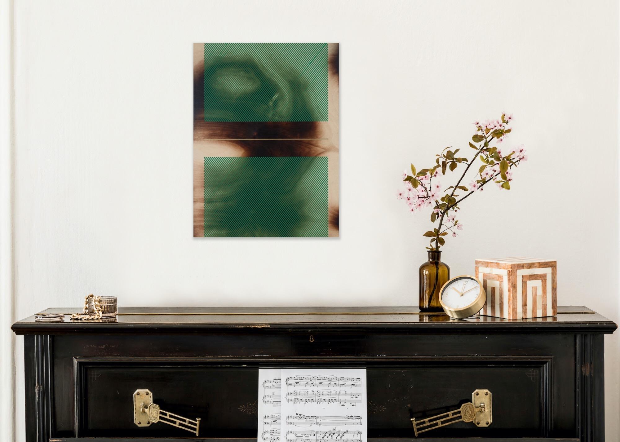 Verde mar Mångata (pintura cuadriculada madera mínima borde duro dopamina vibrante) en venta 1