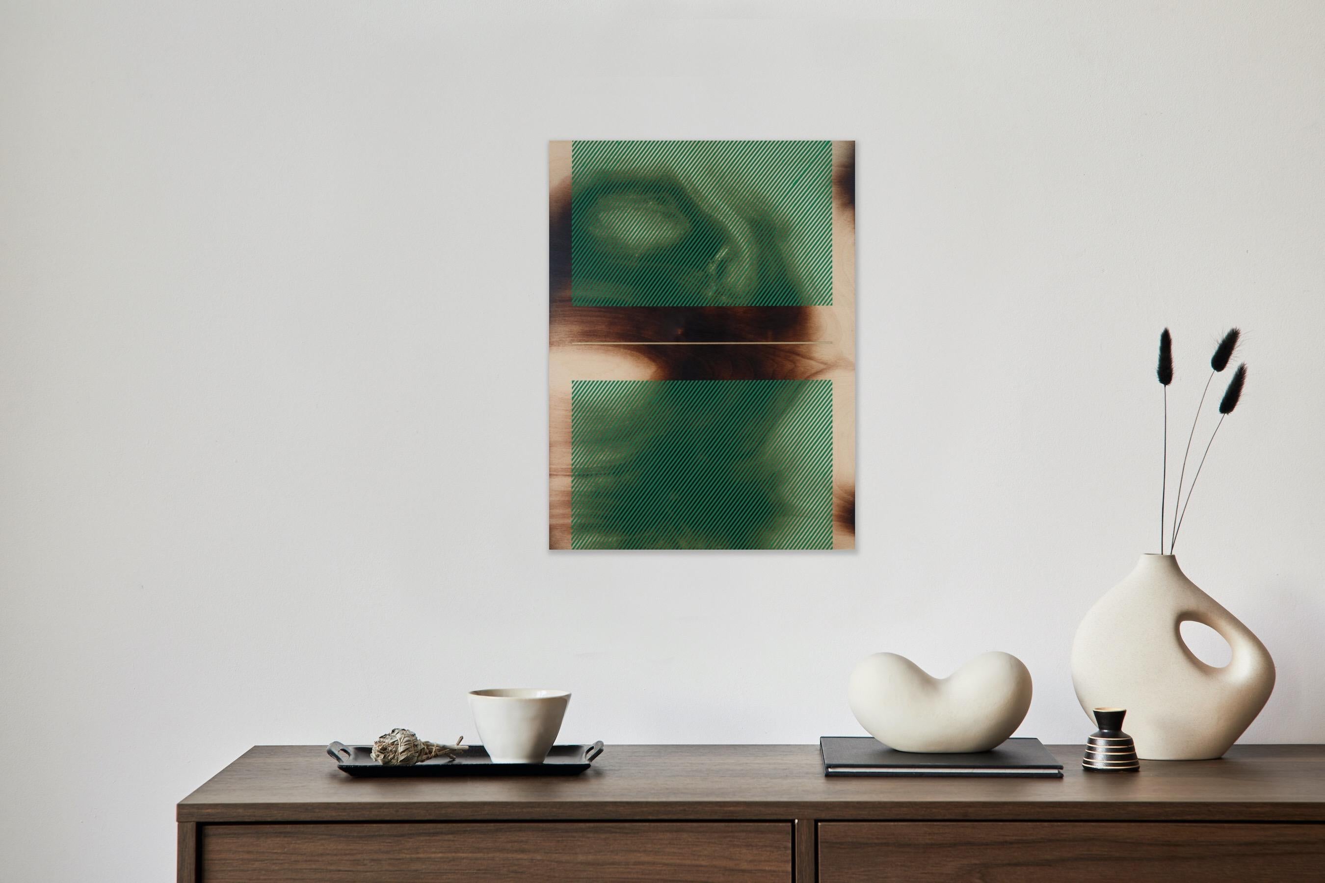 Verde mar Mångata (pintura cuadriculada madera mínima borde duro dopamina vibrante) en venta 3