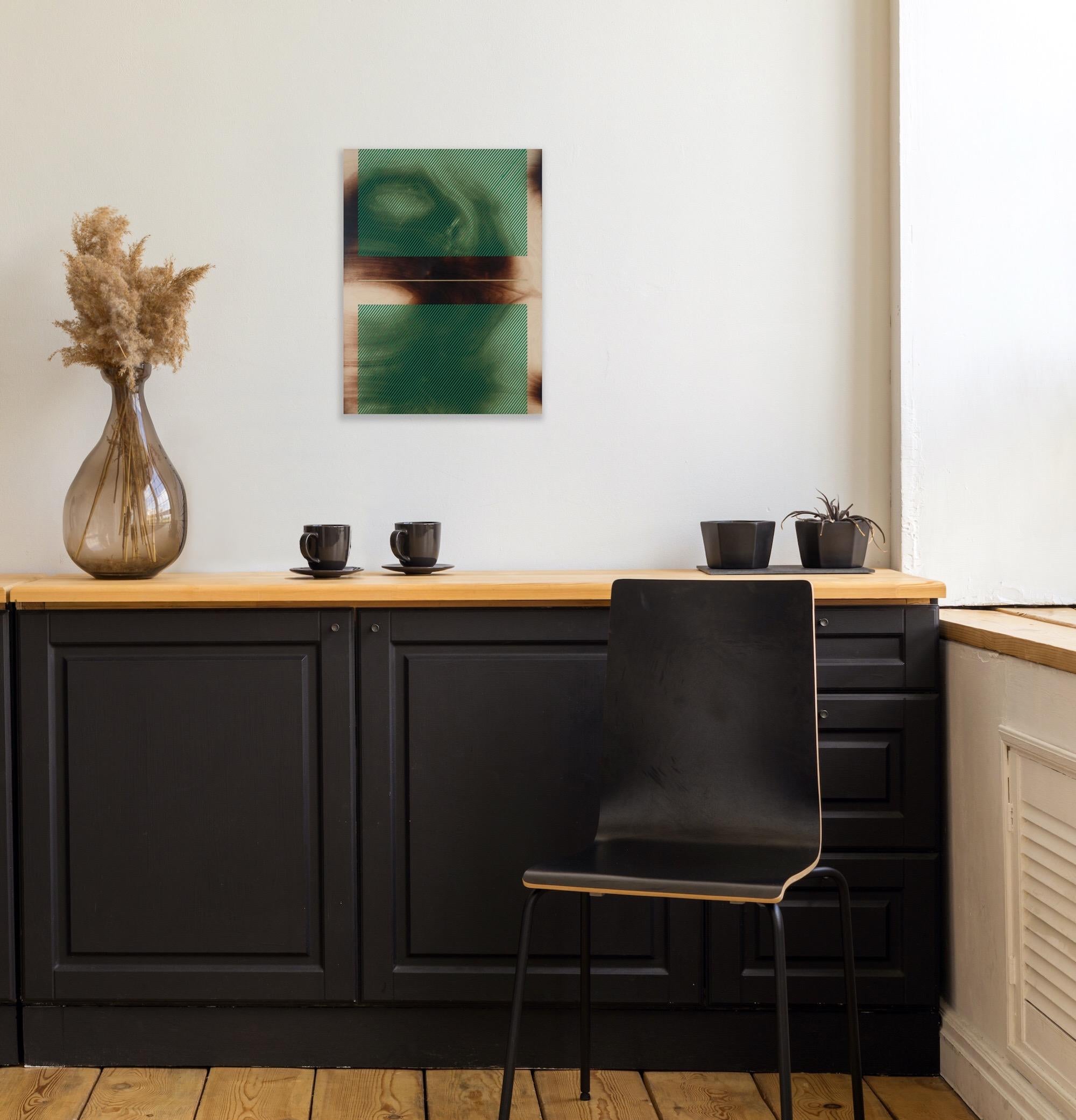 Verde mar Mångata (pintura cuadriculada madera mínima borde duro dopamina vibrante) en venta 4