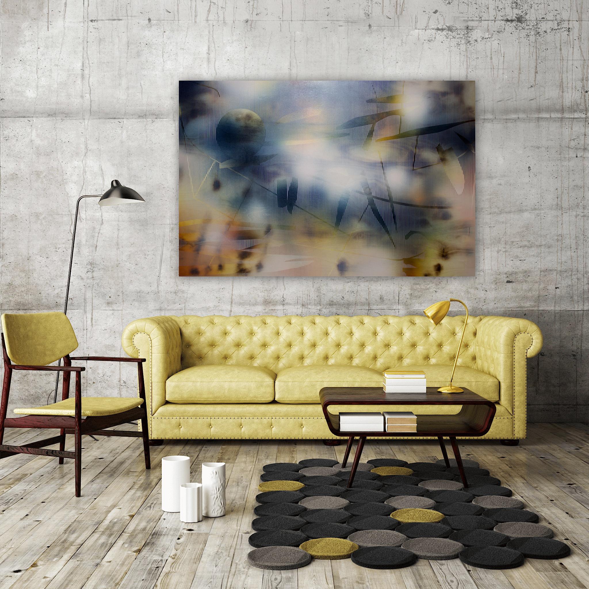 Ship1  ( giallo oro Navy indaco griglia pittura deco astratto legno geometrico) in vendita 5