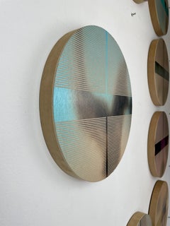 Sky high blue pill (minimaliste grid round painting on wood dopamine)