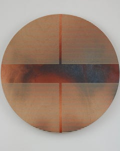Pilule paprika fumée orange, peinture ronde minimaliste à grille ronde sur dopamine sur bois