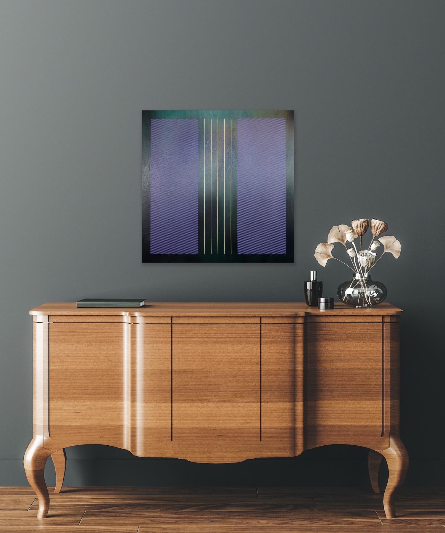 Square Mangata 2024.1 (evergreen, purple, lavender, minimal grid, gold stripes) For Sale 8