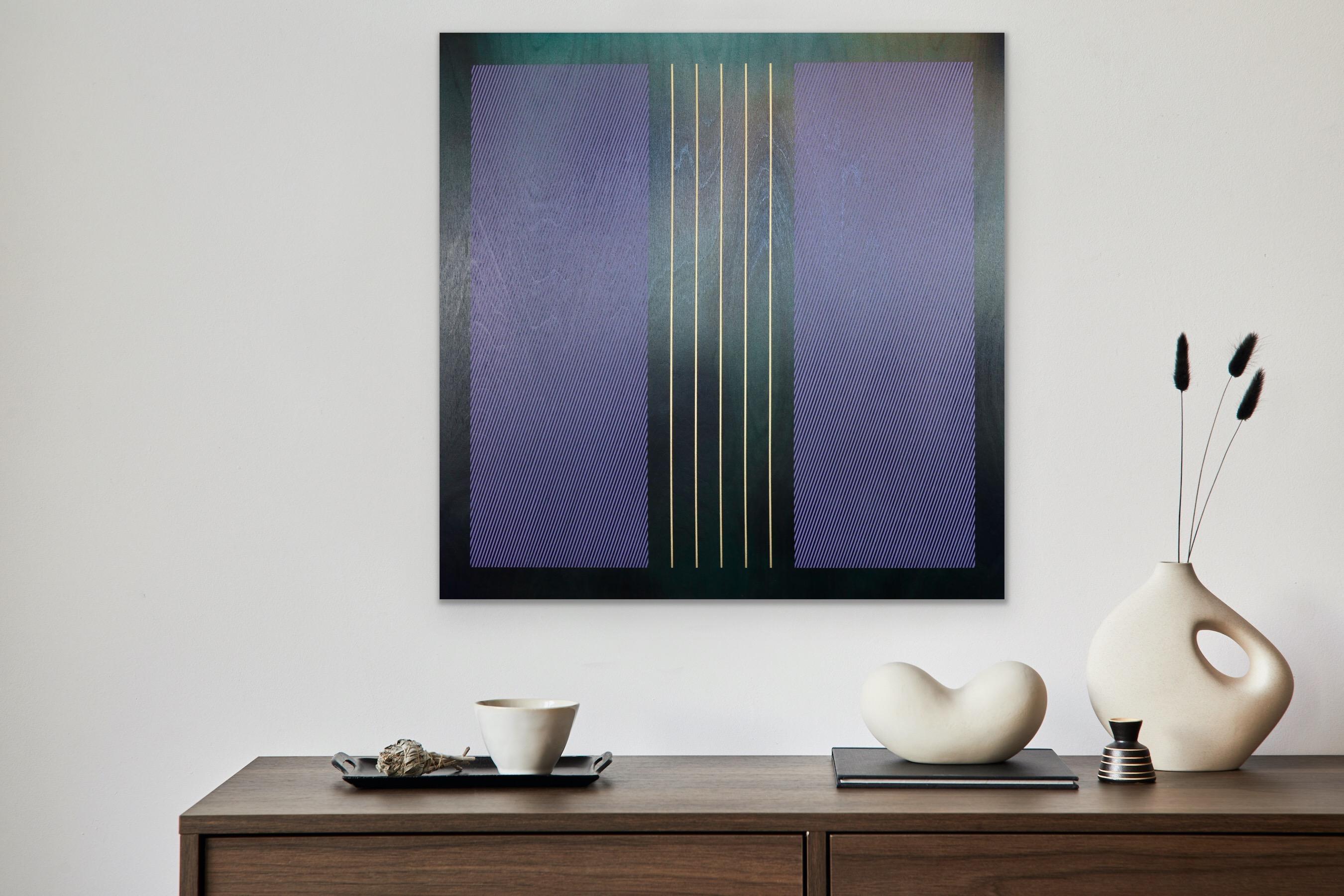 Square Mangata 2024.1 (evergreen, purple, lavender, minimal grid, gold stripes) For Sale 9