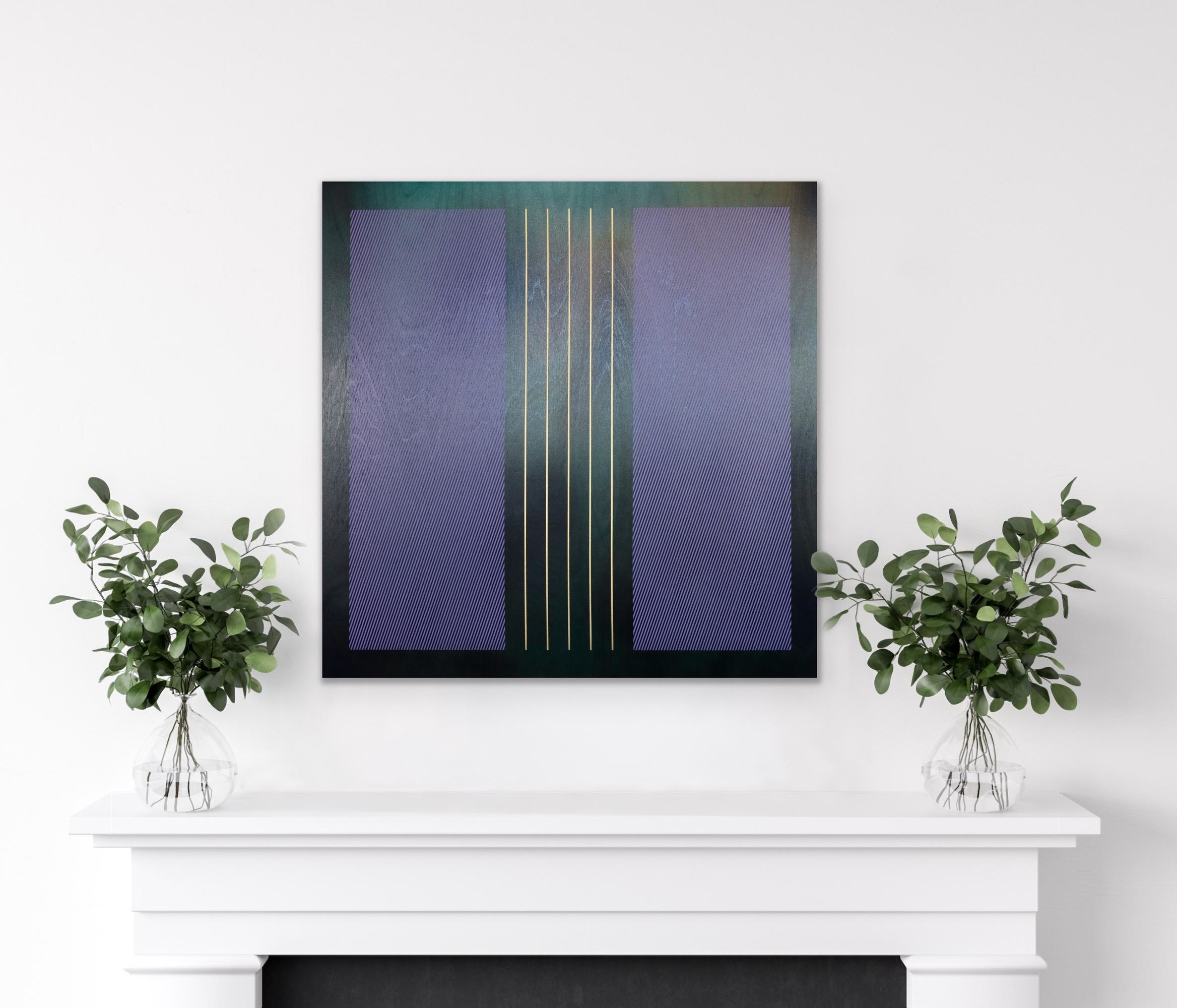 Square Mangata 2024.1 (evergreen, purple, lavender, minimal grid, gold stripes) For Sale 10