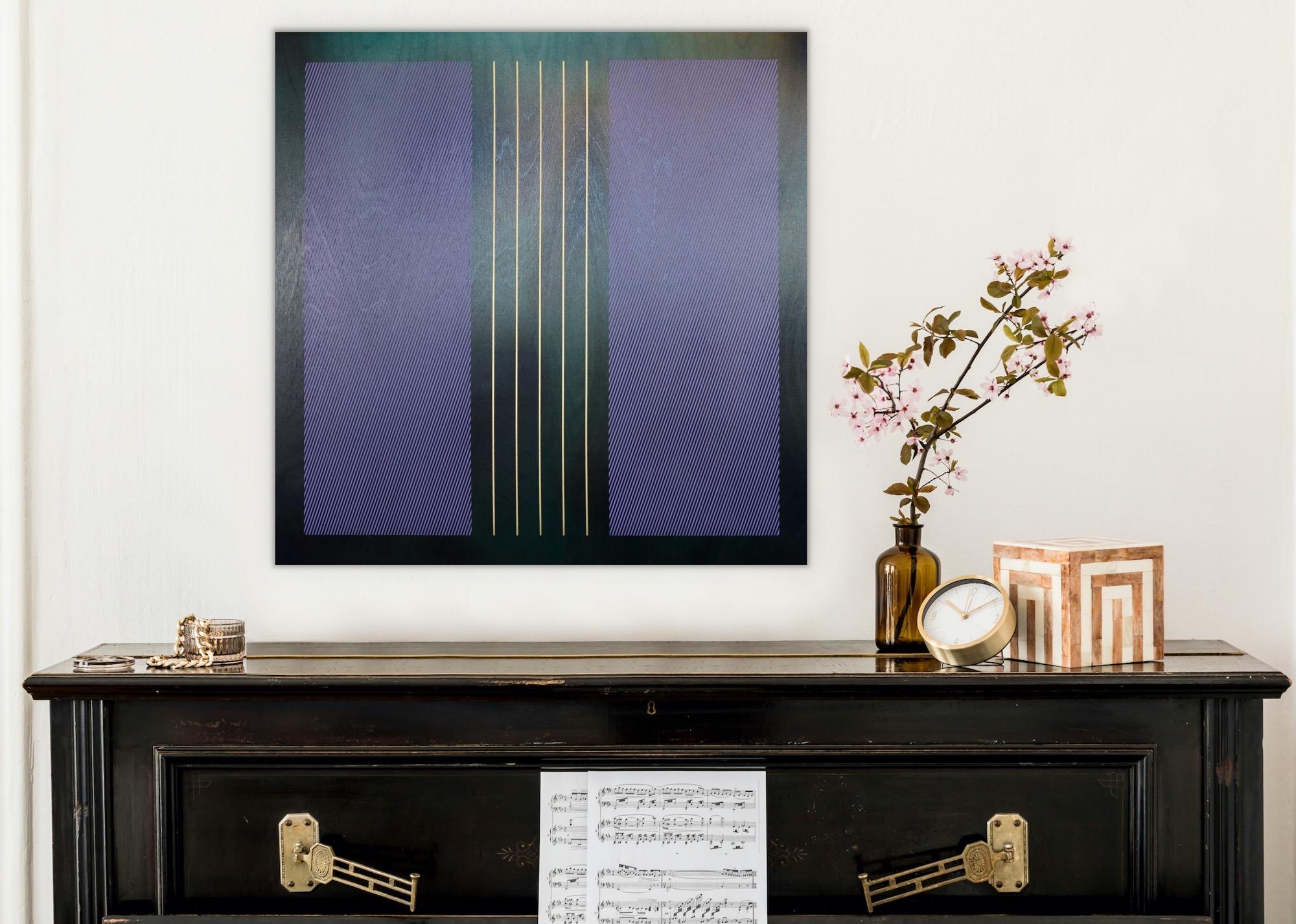 Square Mangata 2024.1 (evergreen, purple, lavender, minimal grid, gold stripes) For Sale 13
