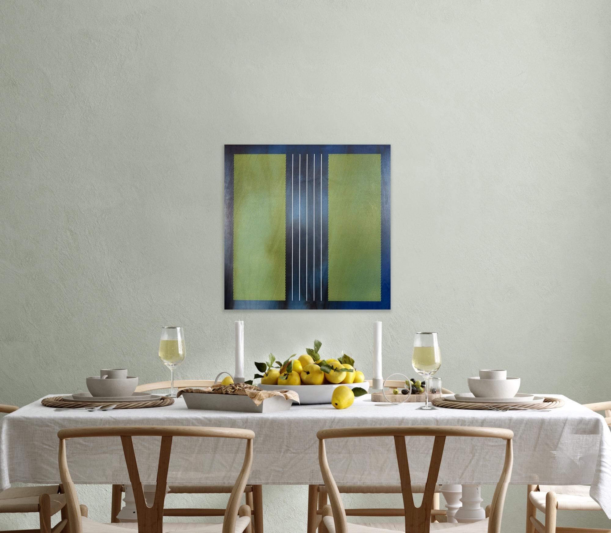 Square Mangata 2024.2 (lemon yellow grid, Navy blue, minimal, silver stripes) For Sale 9