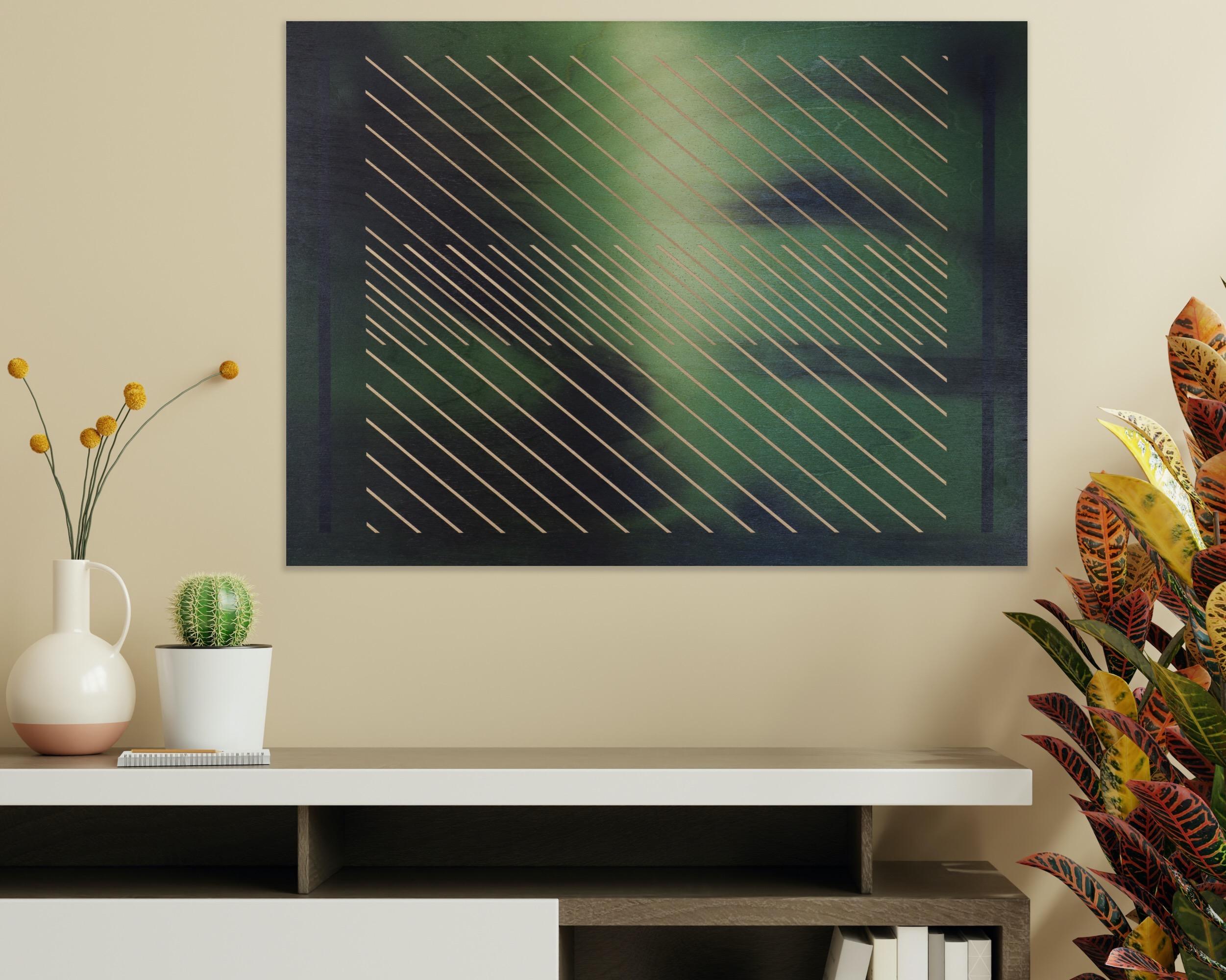 Stages 1 (diagonal bronze striped grid emerald sage Forest green undercurrent) For Sale 11