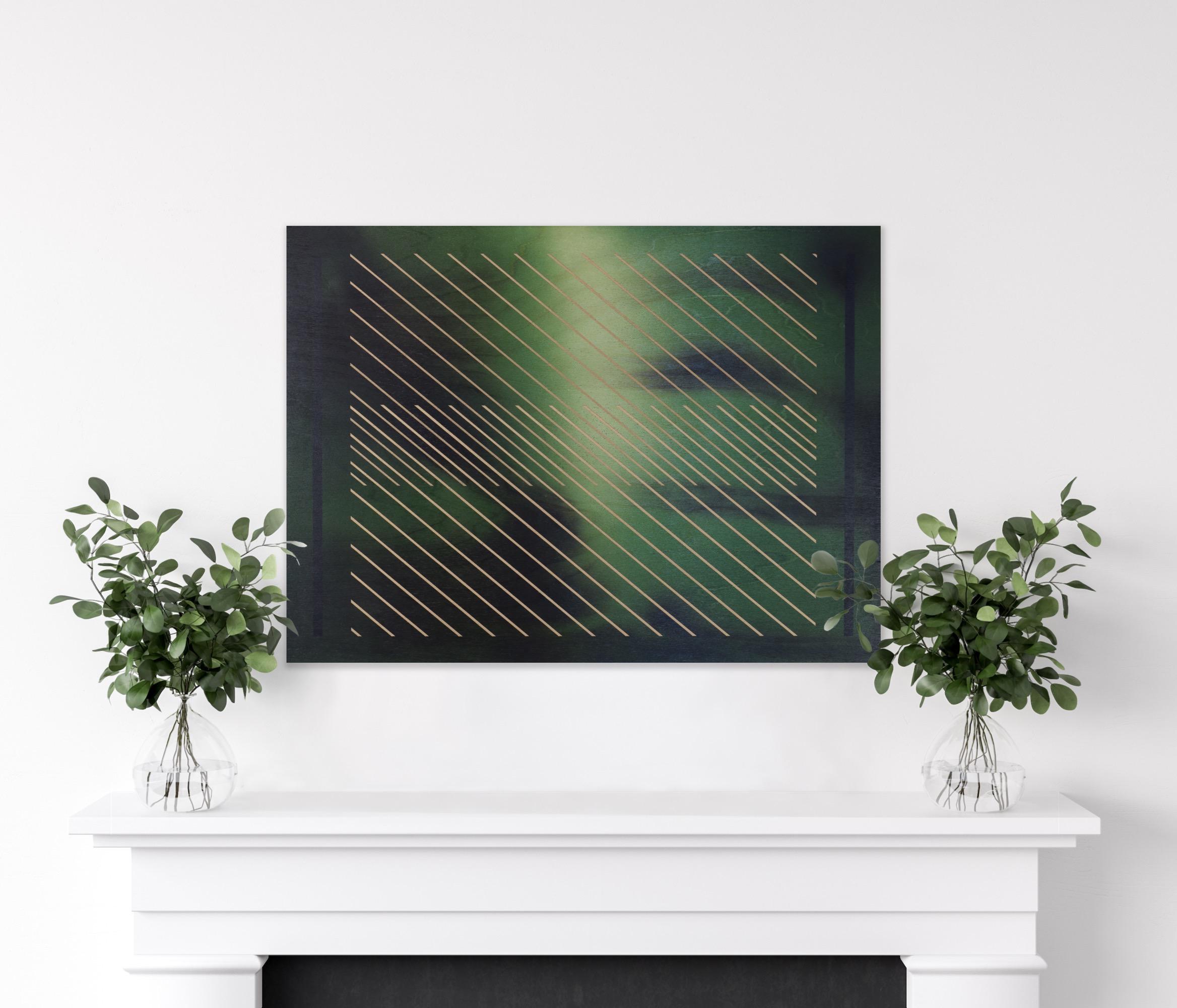 Stages 1 (diagonal bronze striped grid emerald sage Forest green undercurrent) For Sale 12