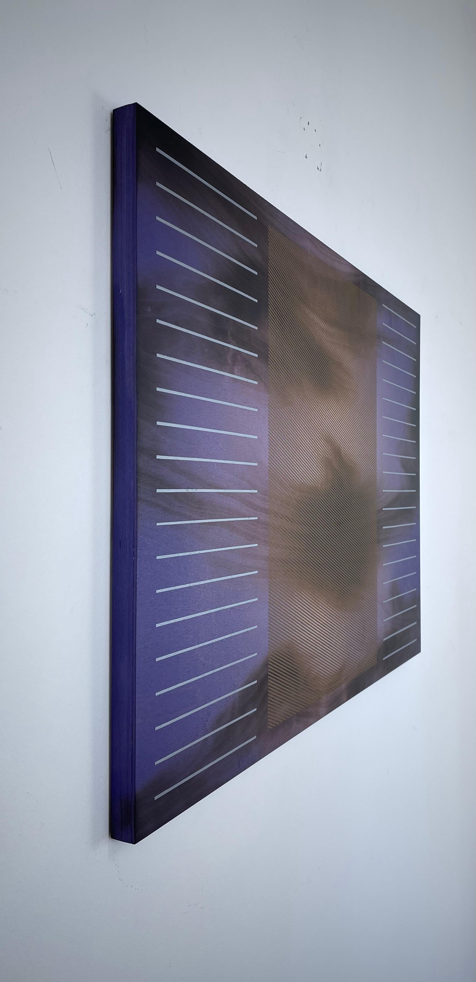 Stages 3 ( Lila Tonik, digitaler Lavander, minimales Raster, silberne feine Linien) (Geometrische Abstraktion), Painting, von Melisa Taylor Metzger