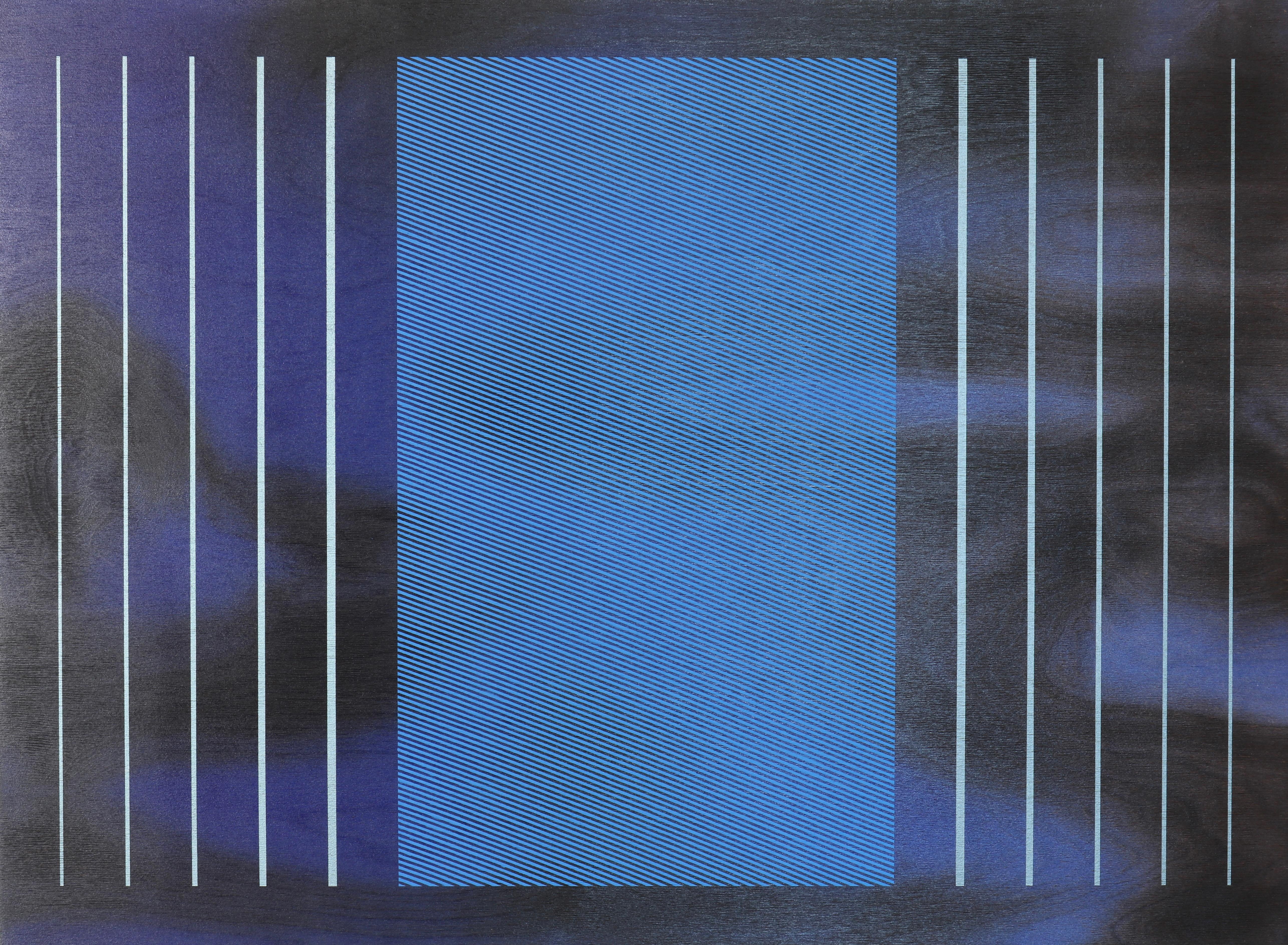 Stages 4 (future dusk space age Galactic Blue grid minimal painting wood)