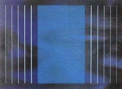 Stages 4 (future dusk space age galactic blue grid minimal painting wood)
