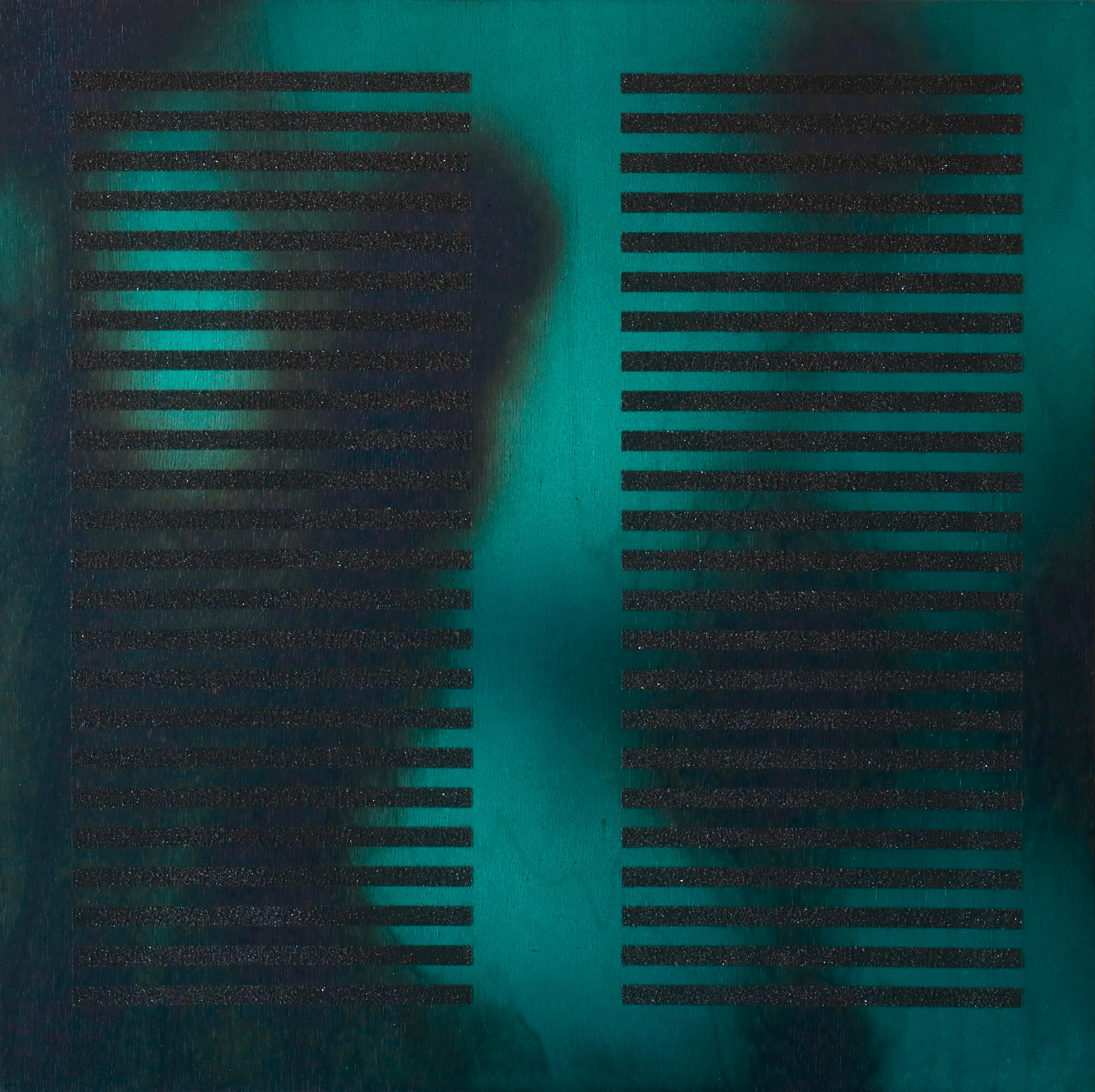Alzavola tra le misure, Blu smeraldo (quadro blu quadrato in legno griglia di sabbia nera)