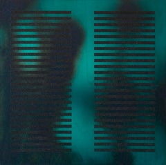 Teal Between Measures, Emerald Blue (square blue painting wood black sand grid)