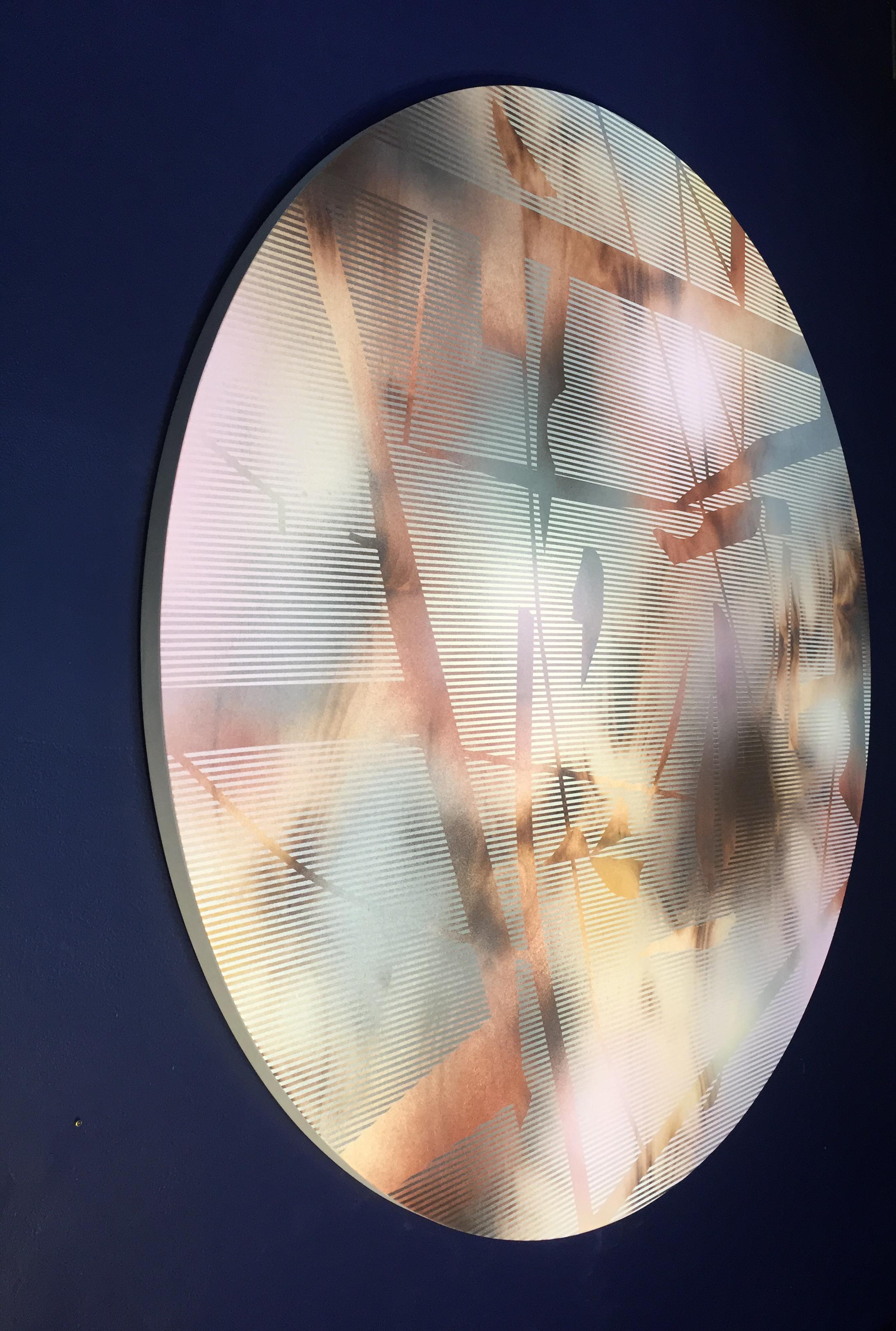 tondo (panneau rond circulaire pastel neutre bois peinture contemporaine en grille) en vente 2