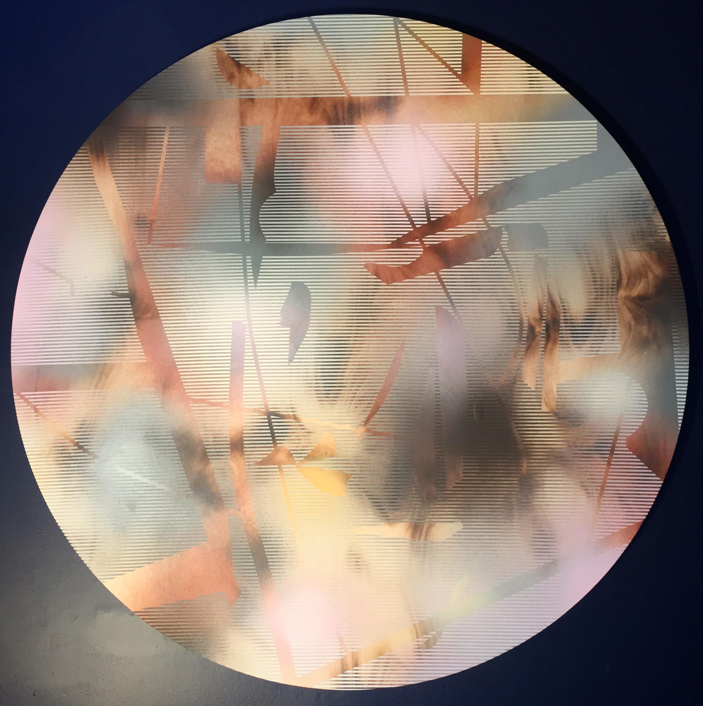 tondo (panneau rond circulaire pastel neutre bois peinture contemporaine en grille) en vente 1