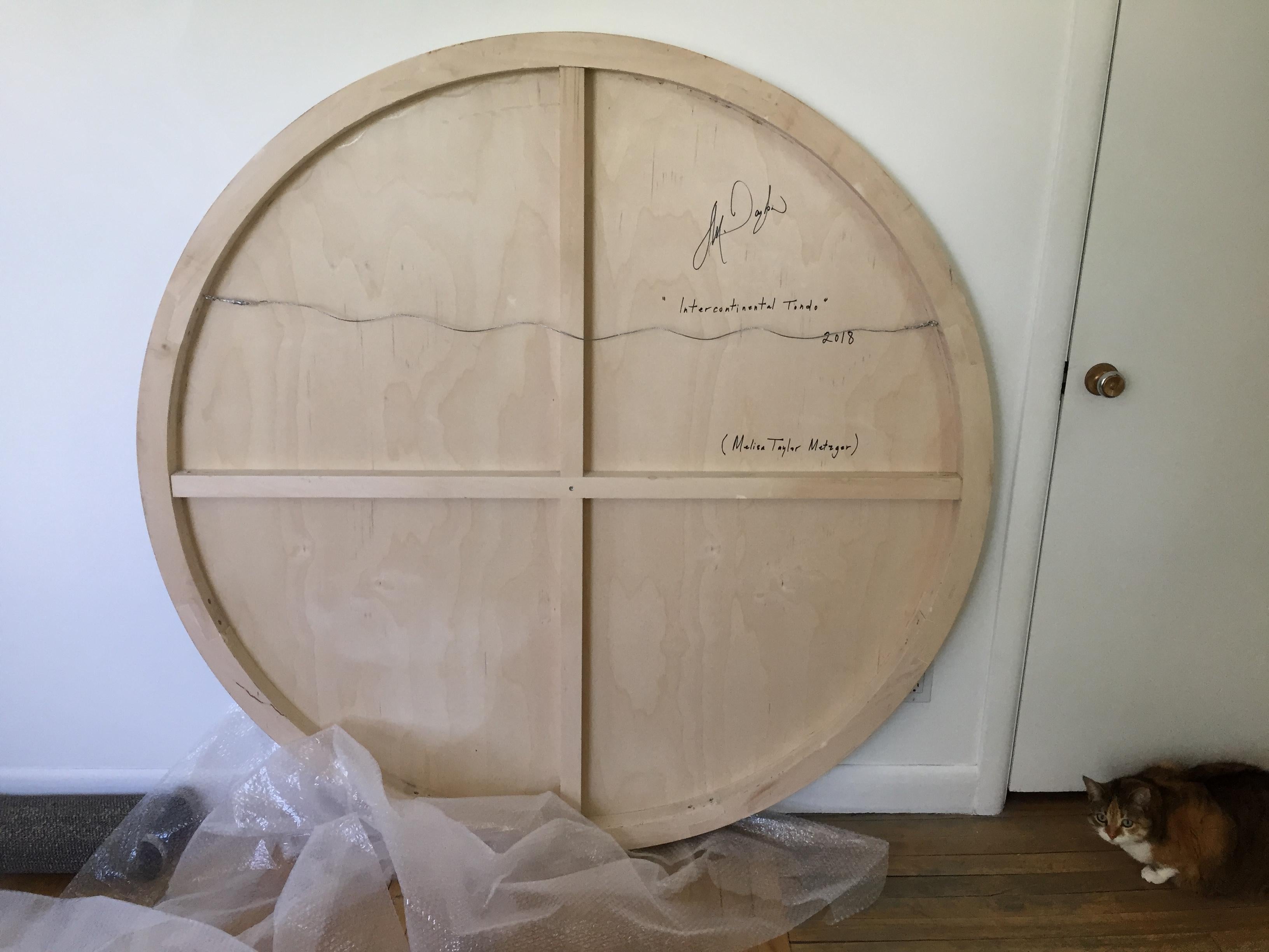 tondo (panneau rond circulaire pastel neutre bois peinture contemporaine en grille) en vente 6