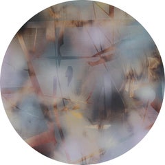 tondo (round circular panel pastel neutrals wood contemporary grid painting)
