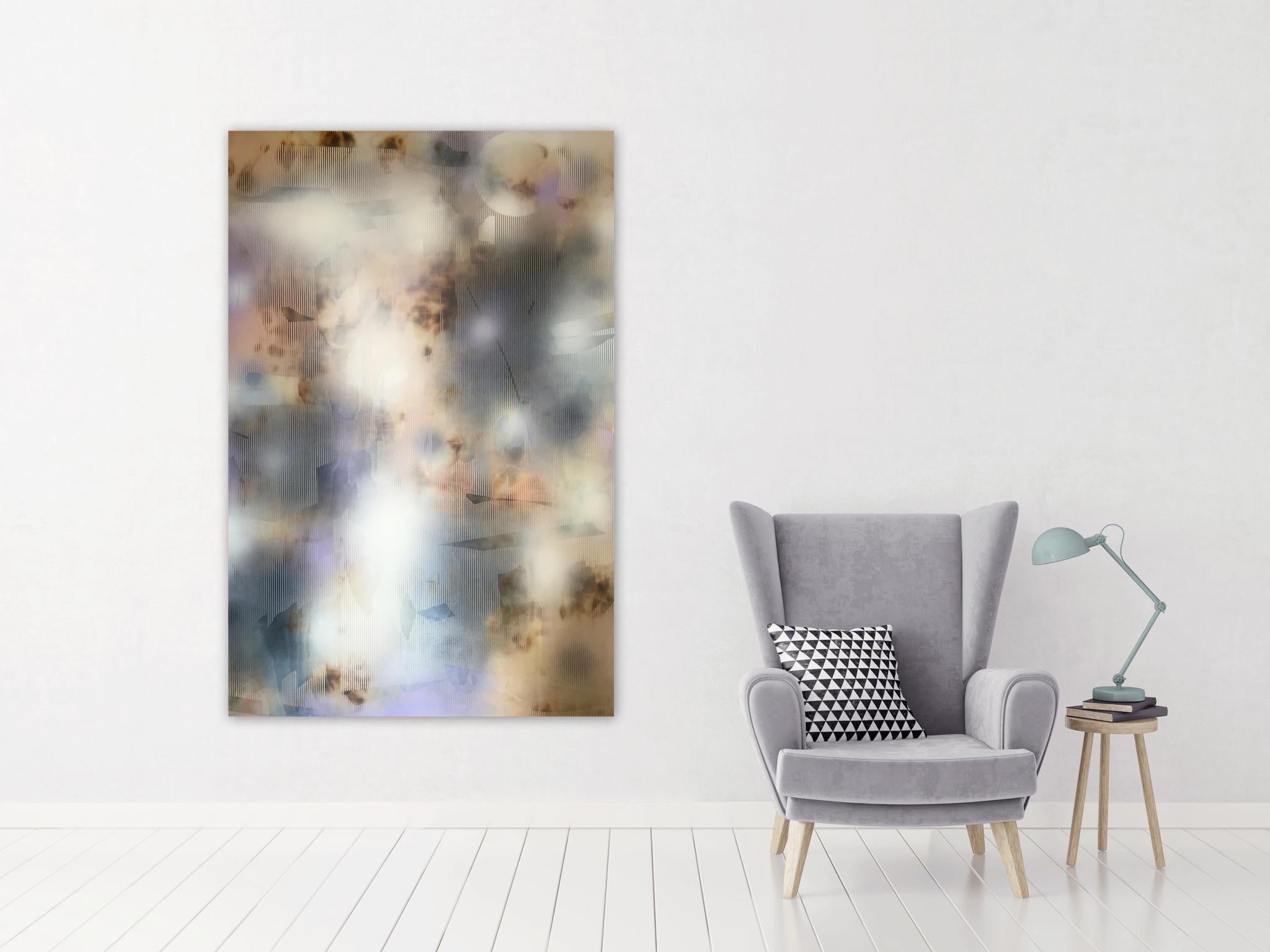 Turbulence 13 (grid painting abstract wood contemporary neutrals atmospheric art - Abstract Geometric Mixed Media Art by Melisa Taylor Metzger
