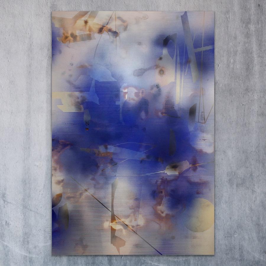 Turbulencia 20 (cuadro cuadriculado abstracto madera contemporáneo azul arte contemporáneo) 12