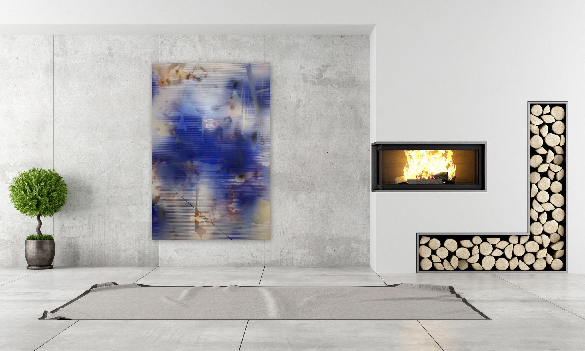 Turbulencia 20 (cuadro cuadriculado abstracto madera contemporáneo azul arte contemporáneo) - Mixed Media Art Abstracto de Melisa Taylor Metzger