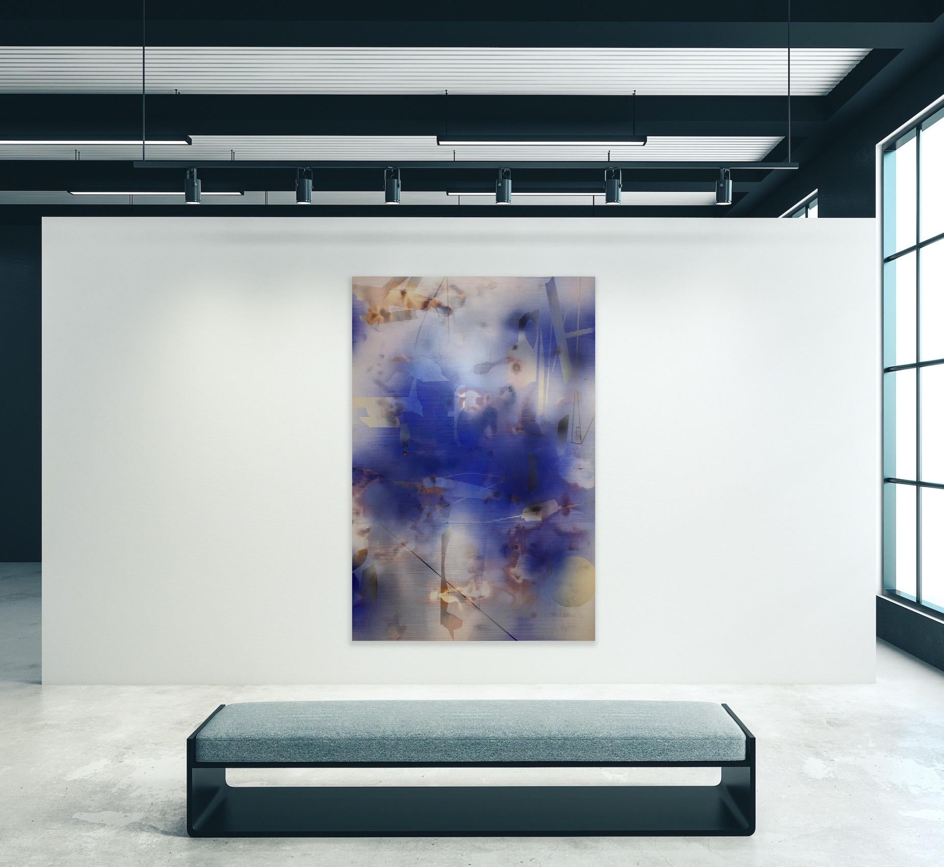 Turbulencia 20 (cuadro cuadriculado abstracto madera contemporáneo azul arte contemporáneo) 1