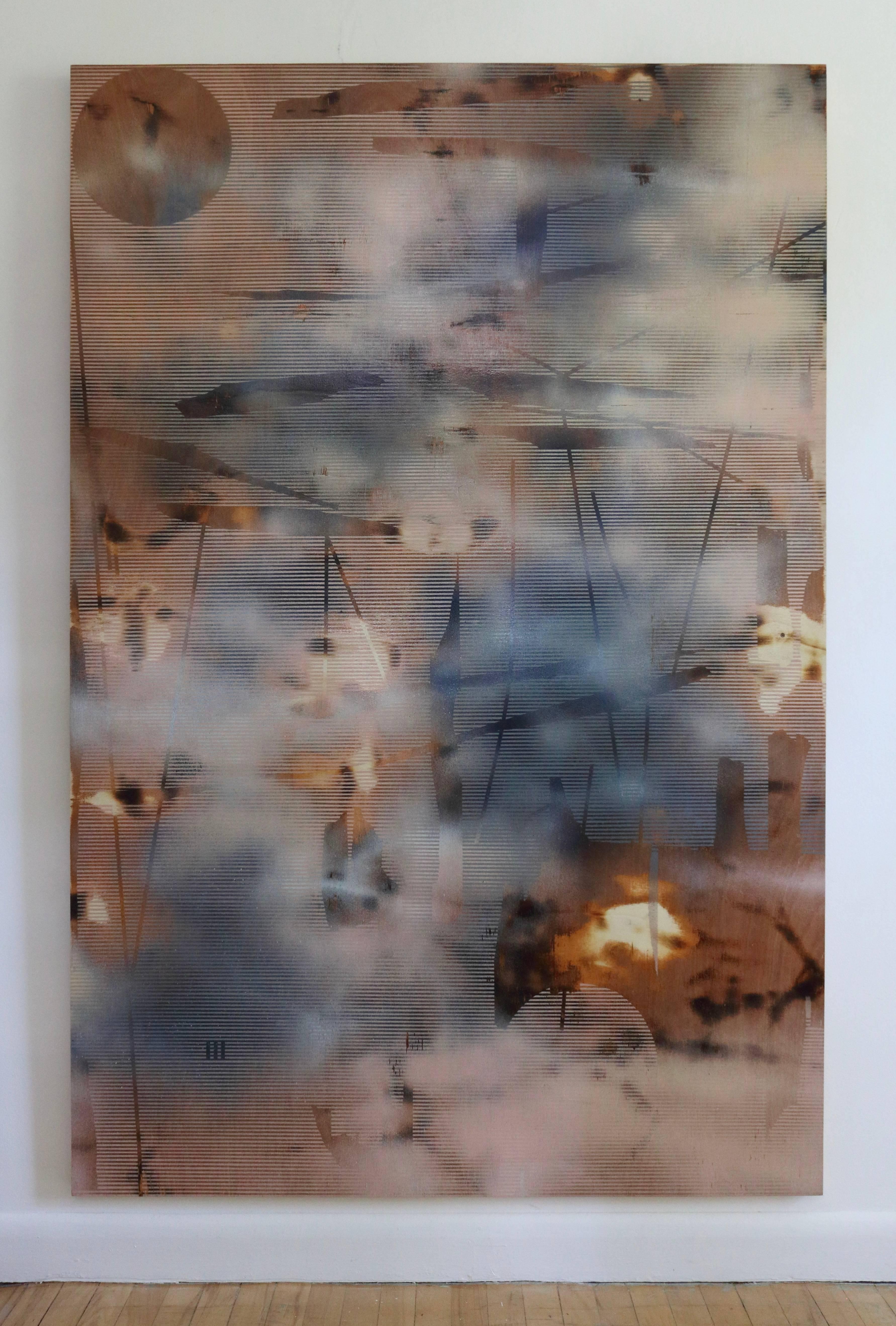 Turbulence 4 (grid painting abstract wood contemporary art neutrals large panel  - Painting by Melisa Taylor Metzger