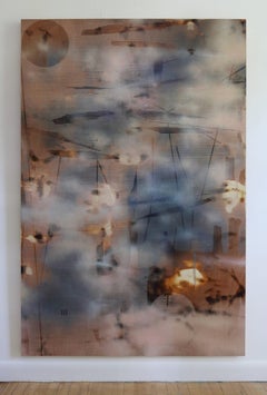 Turbulence 4 (grid painting abstract wood contemporary art neutrals large panel
