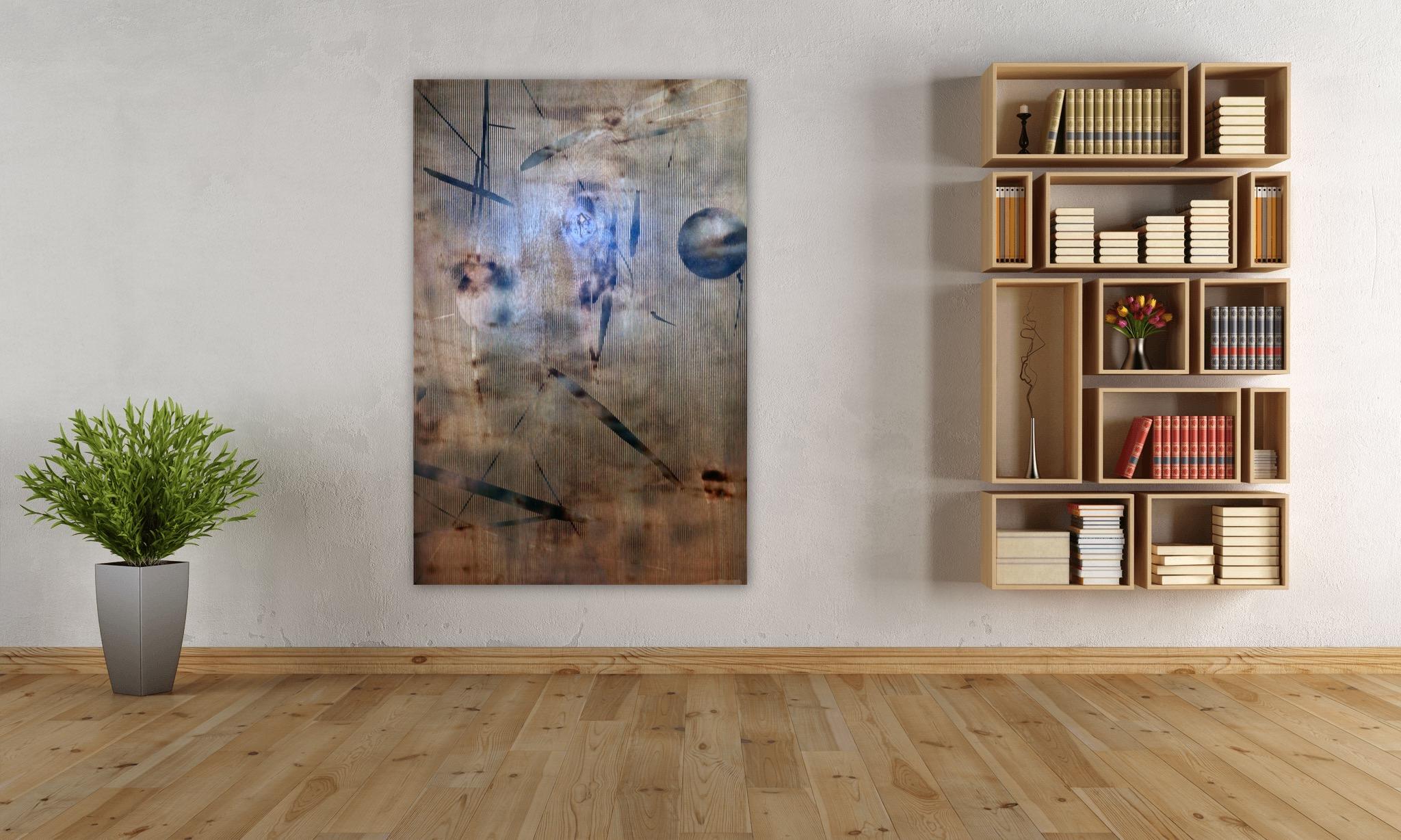 Turbulence 6 (grid painting abstract wood contemporary taupe art contemporary) 7