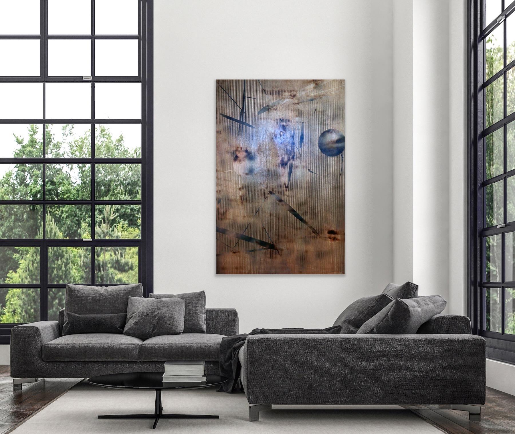 Turbulence 6 (grid painting abstract wood contemporary taupe art contemporary) 3