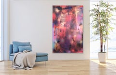 Screen 2022.1 (fire red, pink, mauve, grid, gestural, movement, abstract, wood)