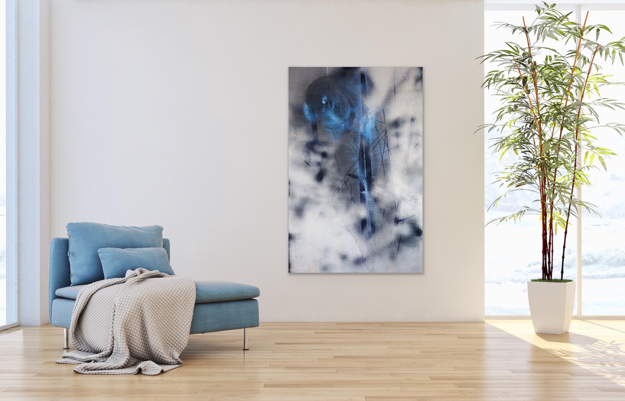 Turbulence (grid painting abstract contemporary navy blue contemporary art) - Abstract Mixed Media Art by Melisa Taylor Metzger